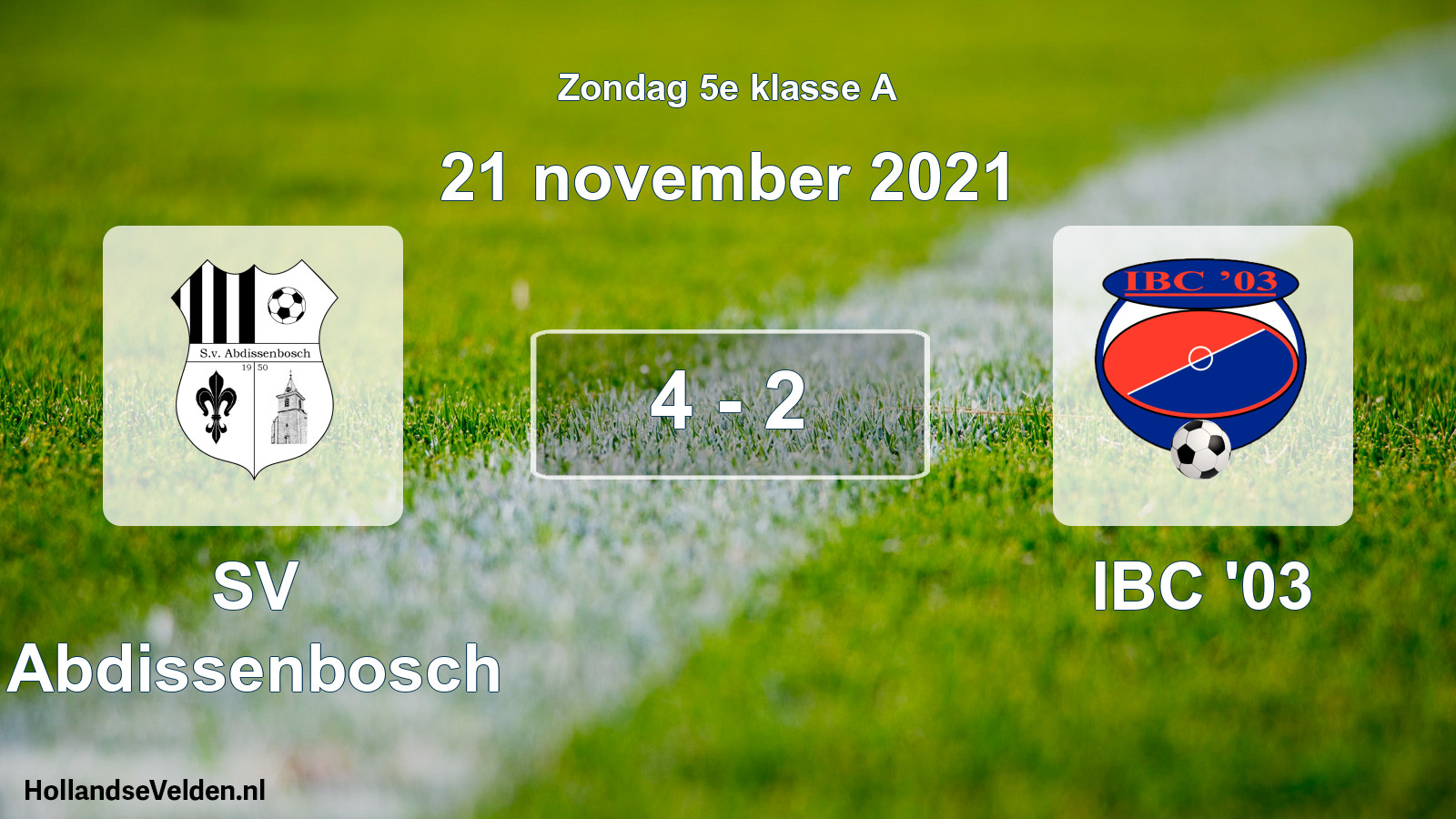 Total number of matches played: SV Abdissenbosch - IBC '03 4 - 2 (21 November 2021)