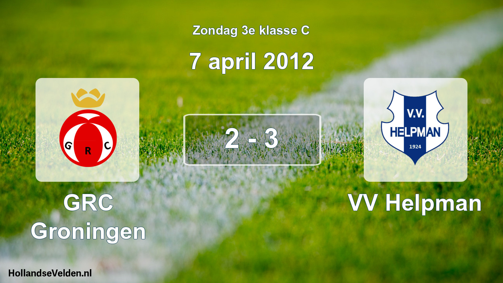 Total number of matches played: GRC Groningen - VV Helpman 2 - 3 (7 April 2012)