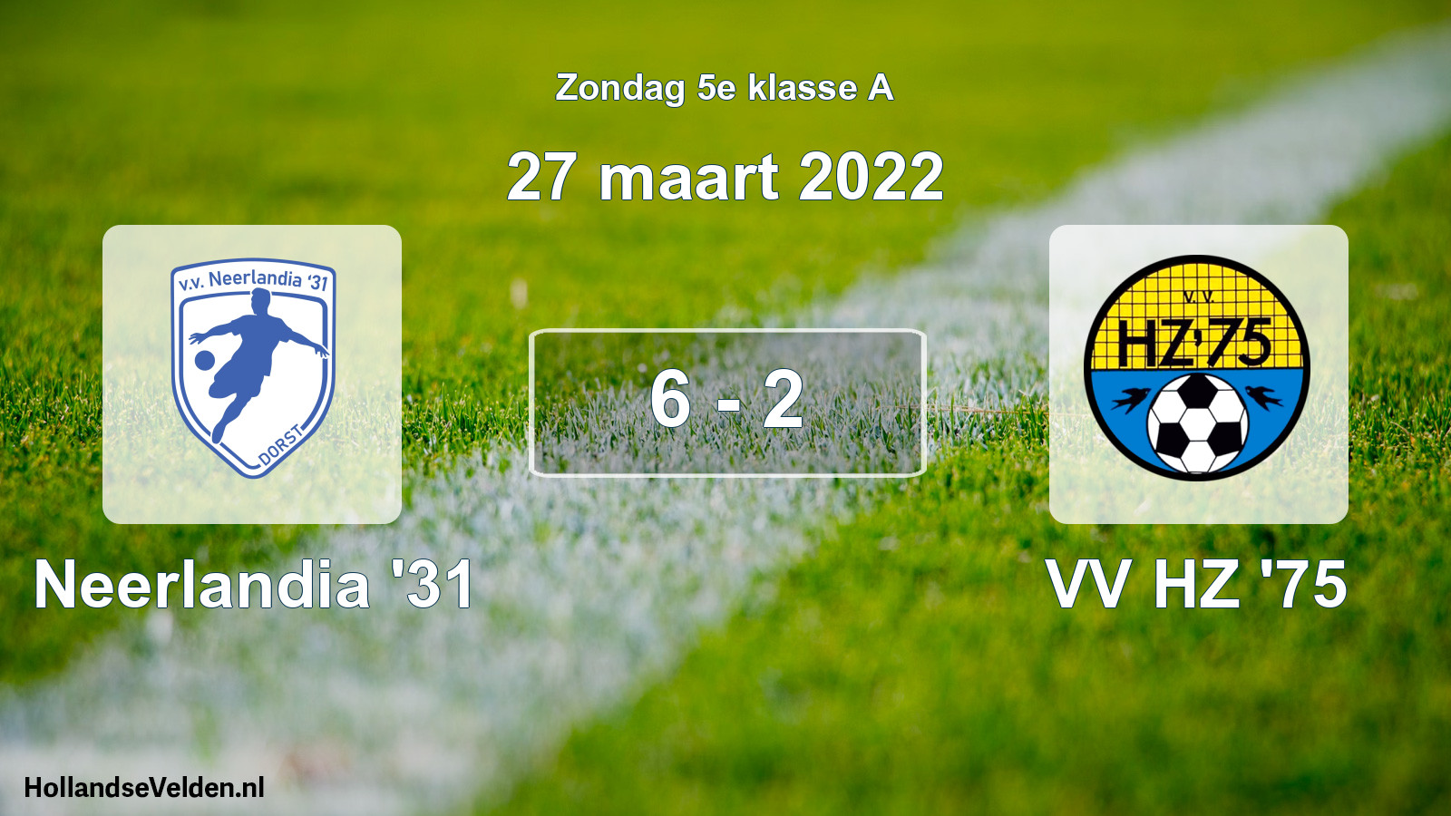 Total number of matches played: Neerlandia '31 - VV HZ '75 6 - 2 (27 March 2022)