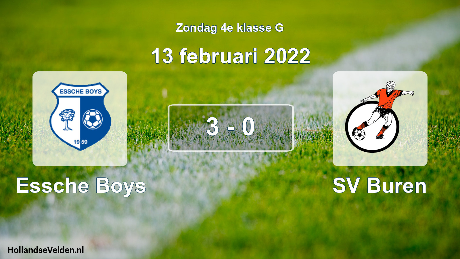 Total number of matches played: Essche Boys - SV Buren 3 - 0 (13 February 2022)