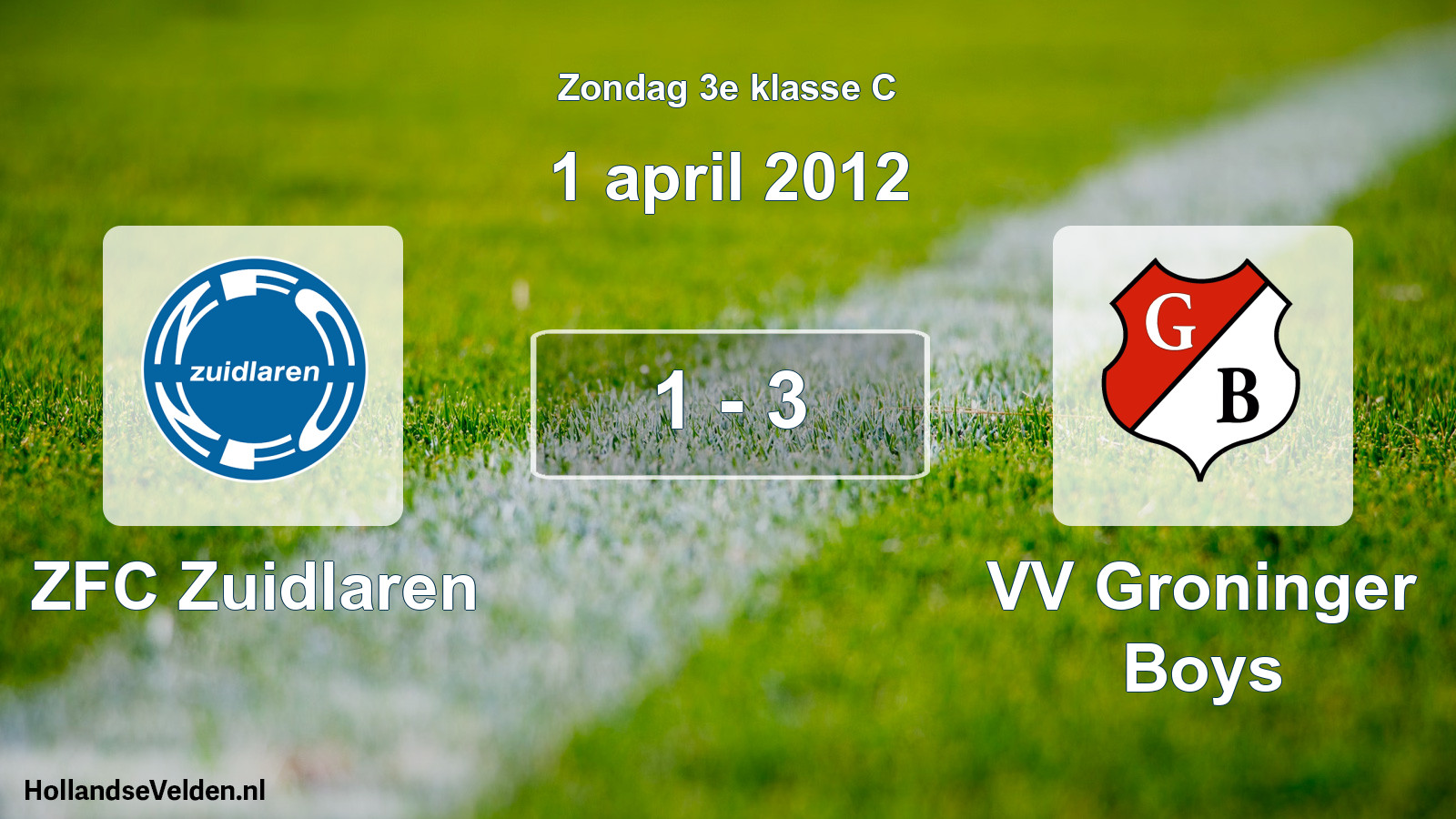 Total number of matches played: ZFC Zuidlaren - VV Groninger Boys 1 - 3 (1 April 2012)