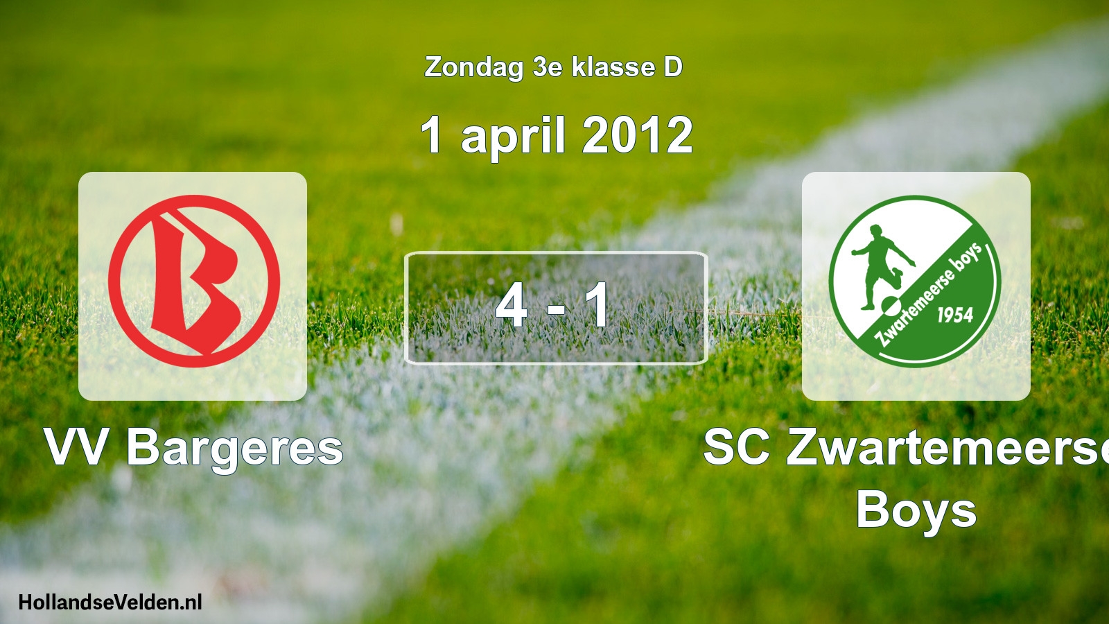Total number of matches played: VV Bargeres - SC Zwartemeerse Boys 4 - 1 (1 April 2012)