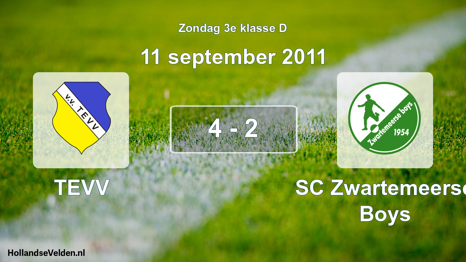 Total number of matches played: TEVV - SC Zwartemeerse Boys 4 - 2 (11 September 2011)