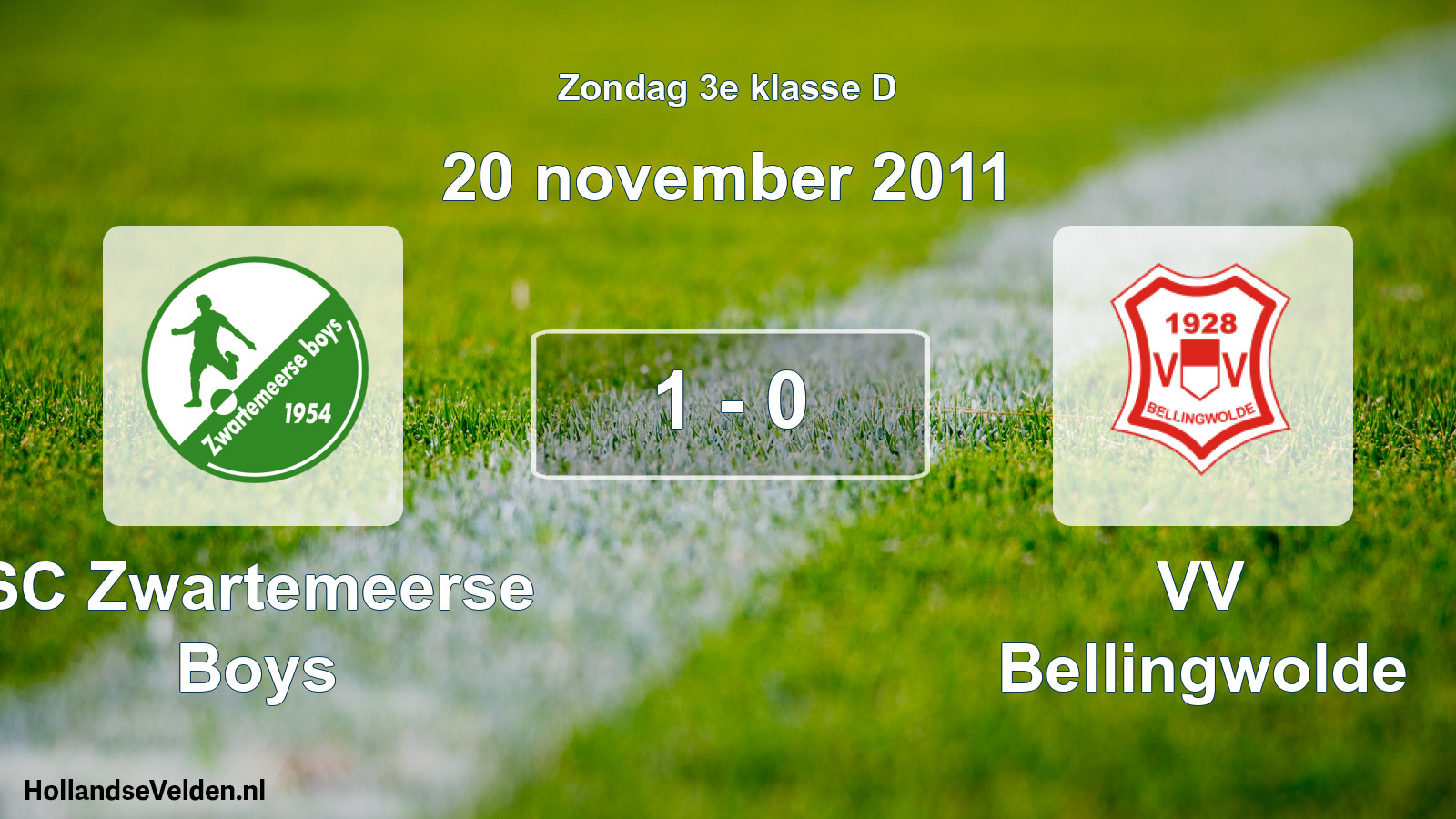 Total number of matches played: SC Zwartemeerse Boys - VV Bellingwolde 1 - 0 (20 November 2011)