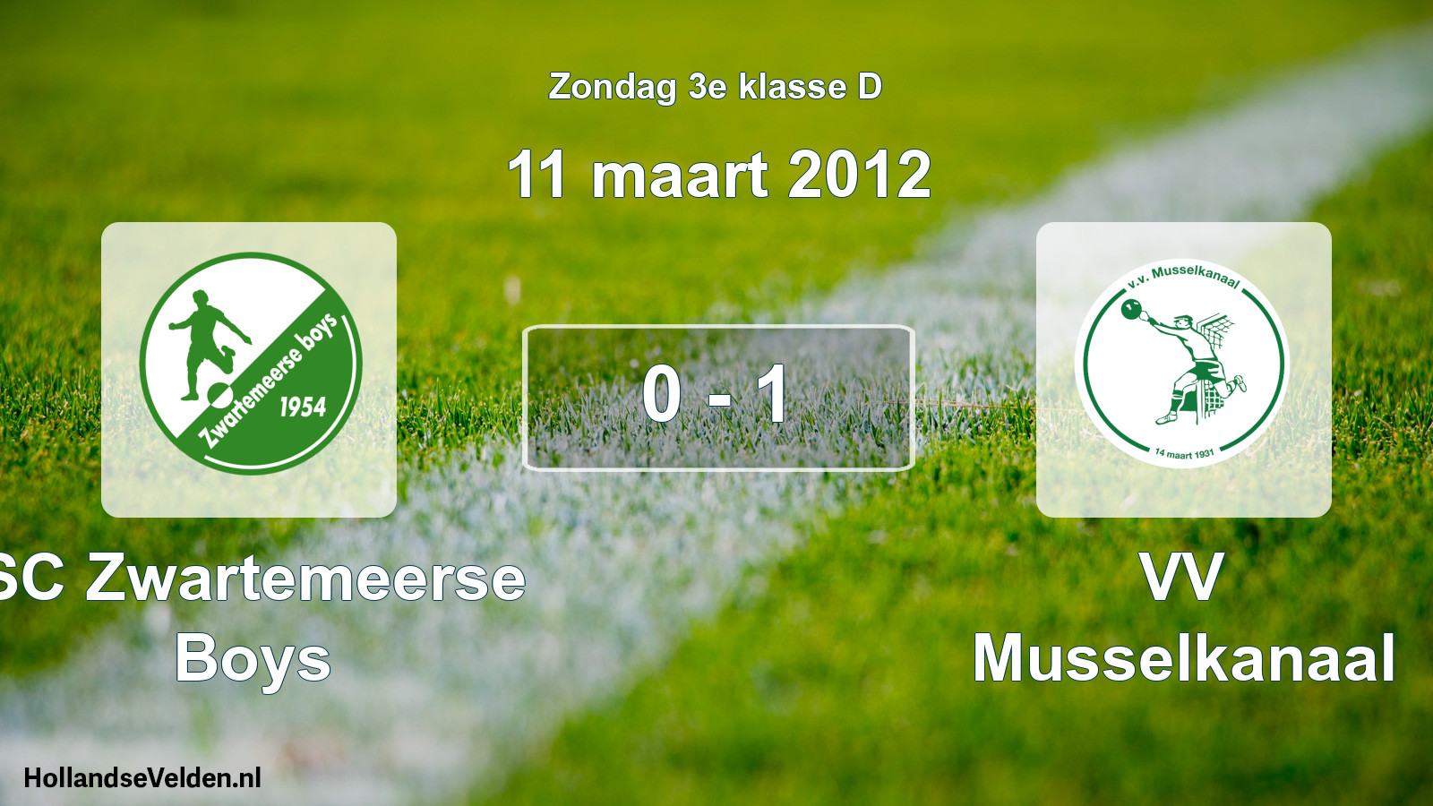 Total number of matches played: SC Zwartemeerse Boys - VV Musselkanaal 0 - 1 (11 March 2012)
