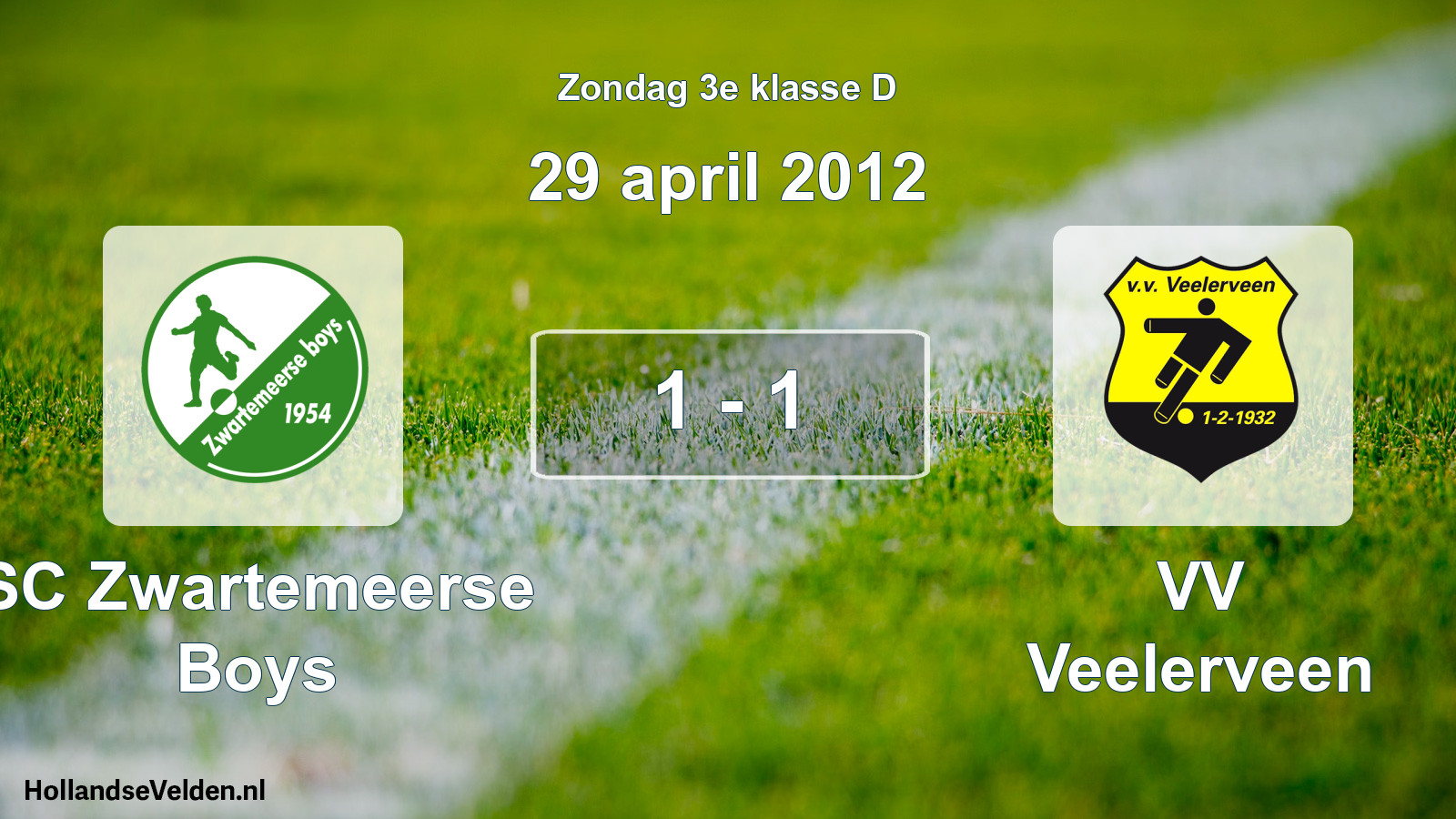 Total number of matches played: SC Zwartemeerse Boys - VV Veelerveen 1 - 1 (29 April 2012)