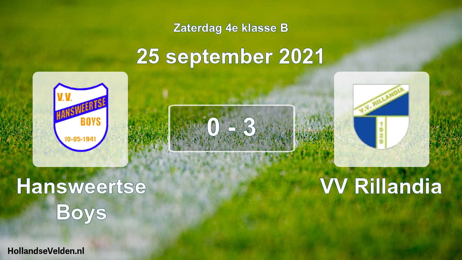 Total number of matches played: Hansweertse Boys - VV Rillandia 0 - 3 (25 September 2021)
