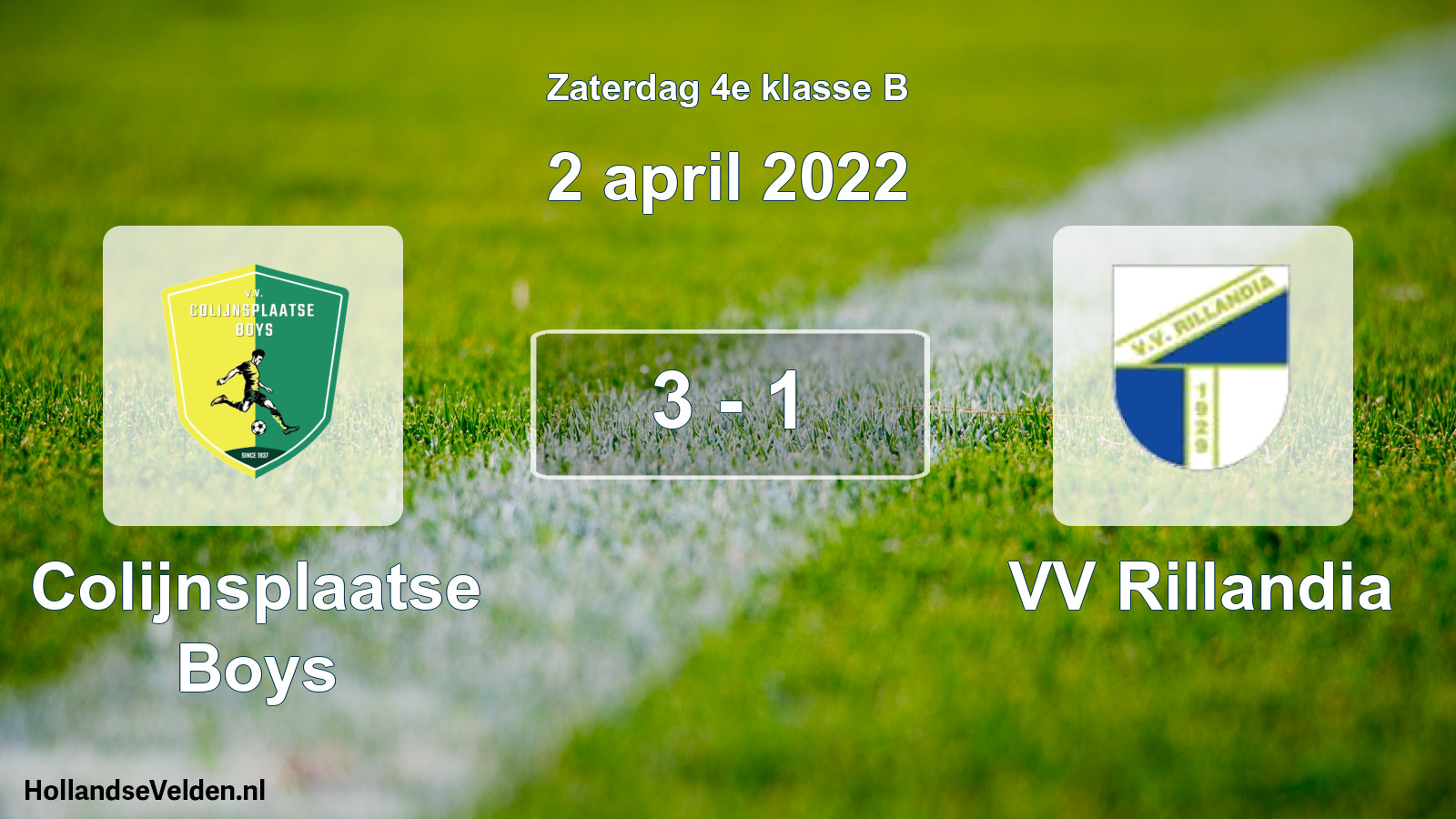 Total number of matches played: Colijnsplaatse Boys - VV Rillandia 3 - 1 (2 April 2022)
