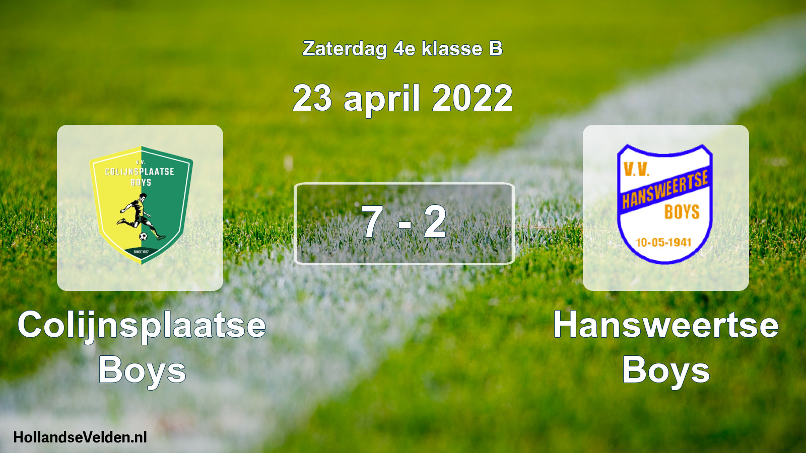 Total number of matches played: Colijnsplaatse Boys - Hansweertse Boys 7 - 2 (23 April 2022)