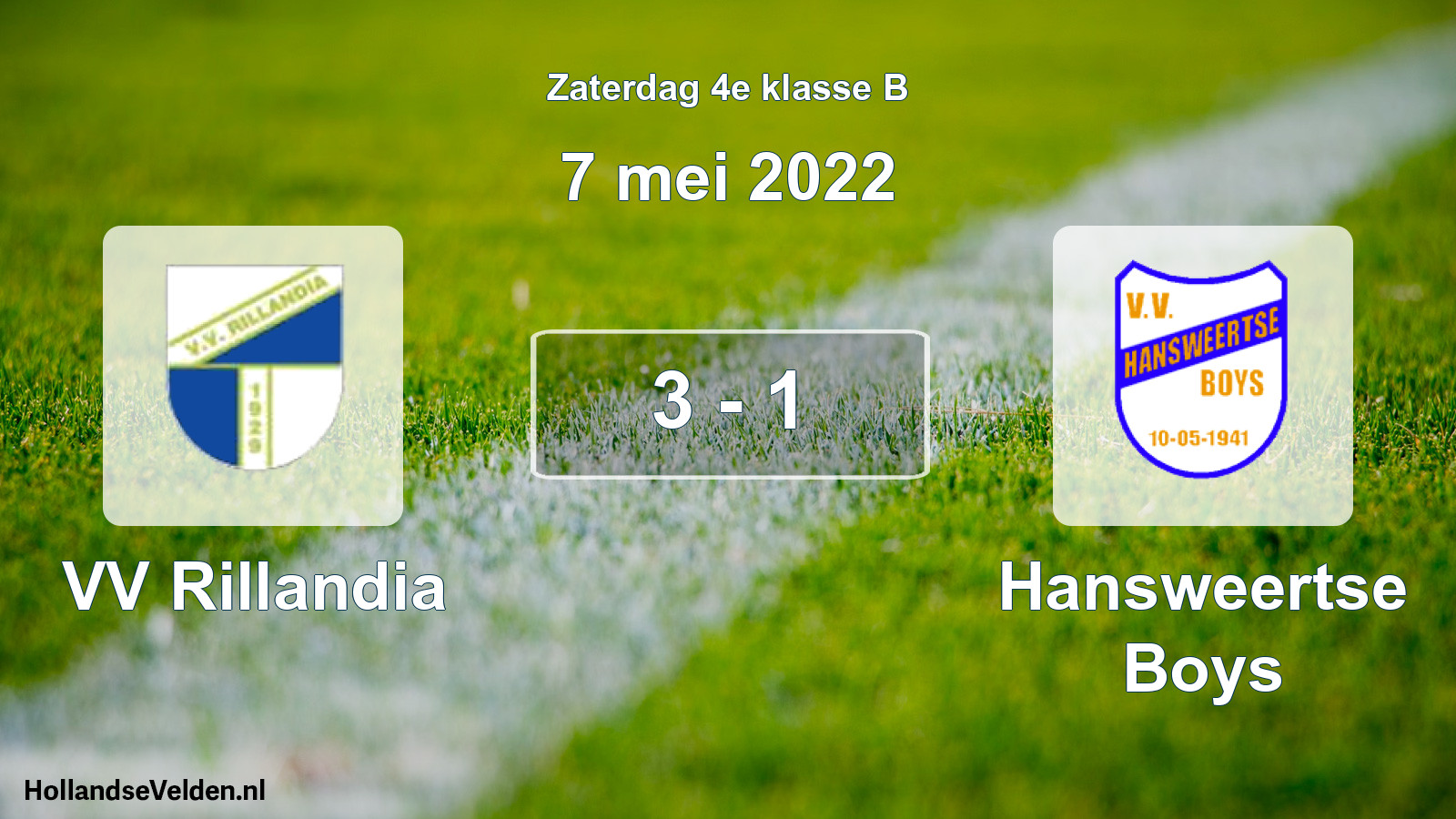 Total number of matches played: VV Rillandia - Hansweertse Boys 3 - 1 (7 May 2022)
