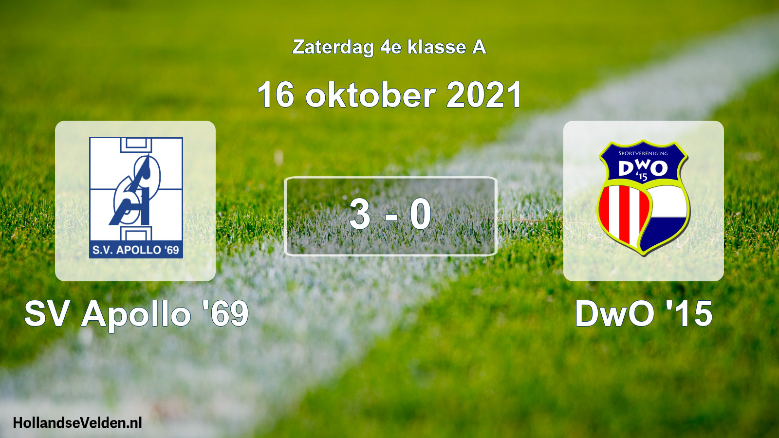 Total number of matches played: SV Apollo '69 - DwO '15 3 - 0 (16 October 2021)
