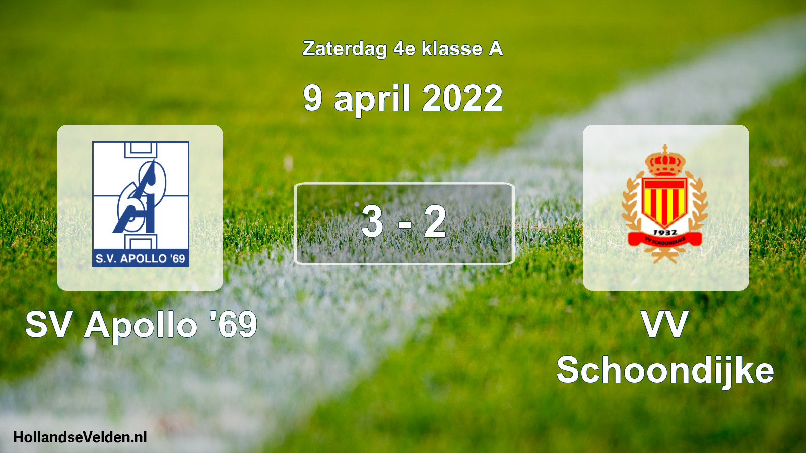 Total number of matches played: SV Apollo '69 - VV Schoondijke 3 - 2 (9 April 2022)
