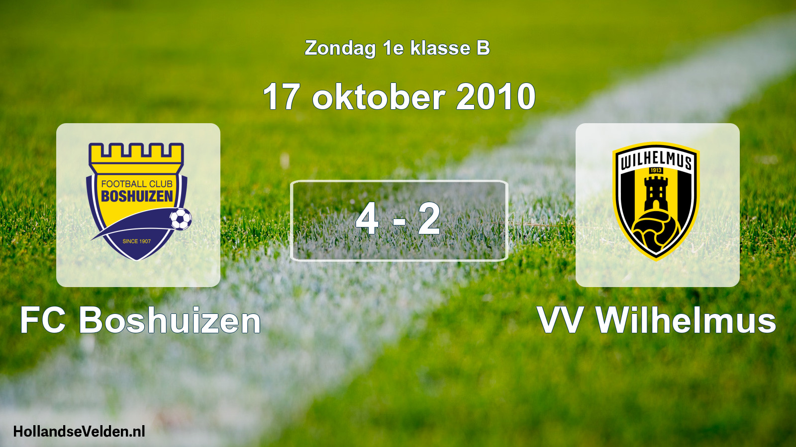 Total number of matches played: FC Boshuizen - VV Wilhelmus 4 - 2 (17 October 2010)