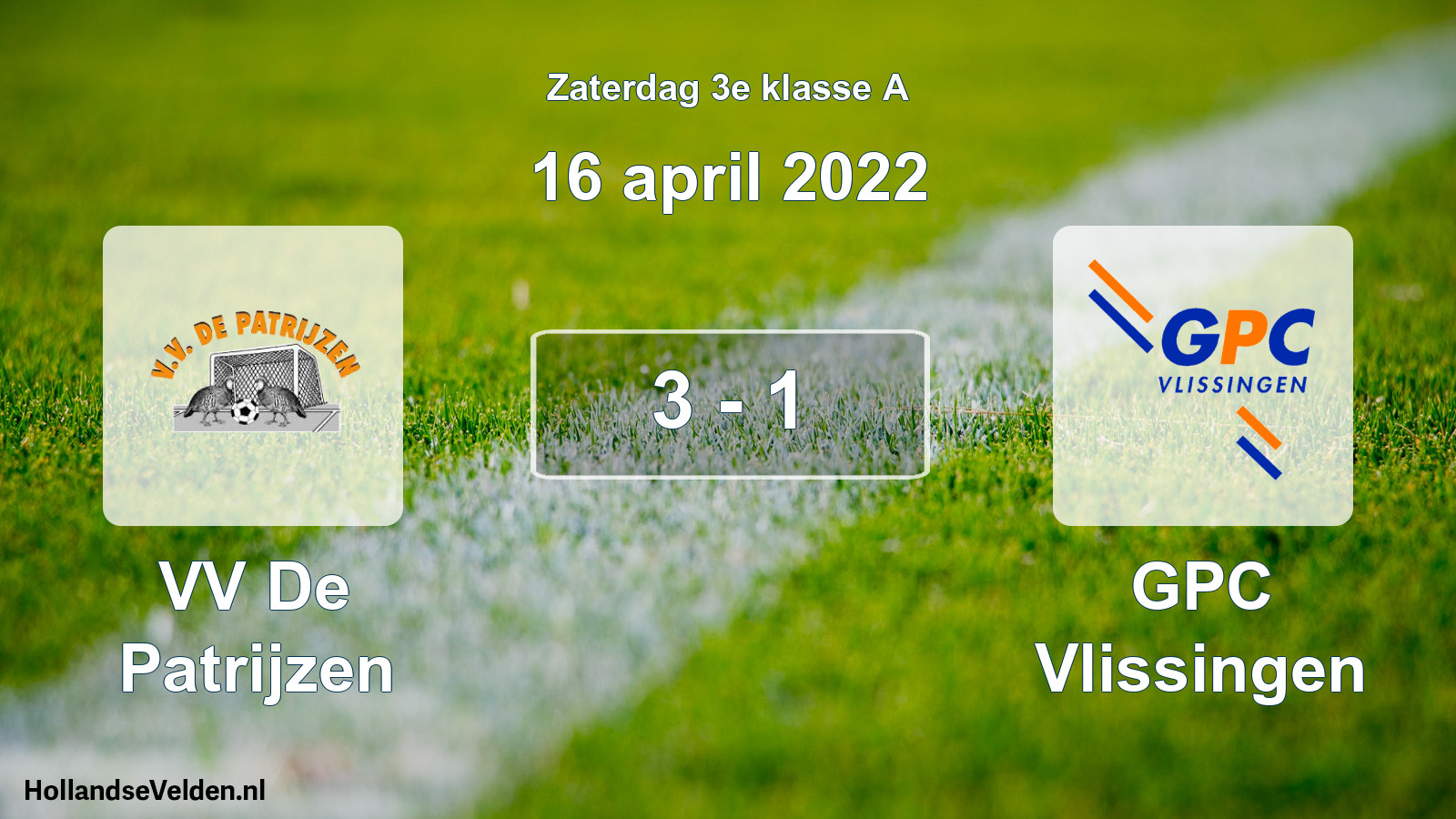 Total number of matches played: VV De Patrijzen - GPC Vlissingen 3 - 1 (16 April 2022)