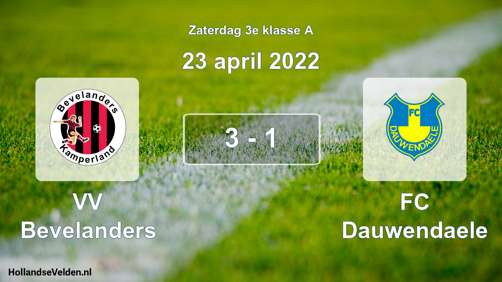Total number of matches played: VV Bevelanders - FC Dauwendaele 3 - 1 (23 April 2022)