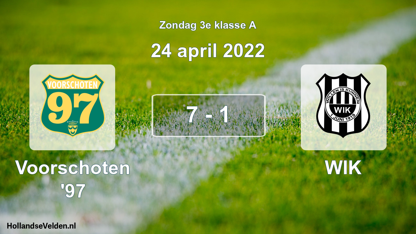 Total number of matches played: Voorschoten '97 - WIK 7 - 1 (24 April 2022)