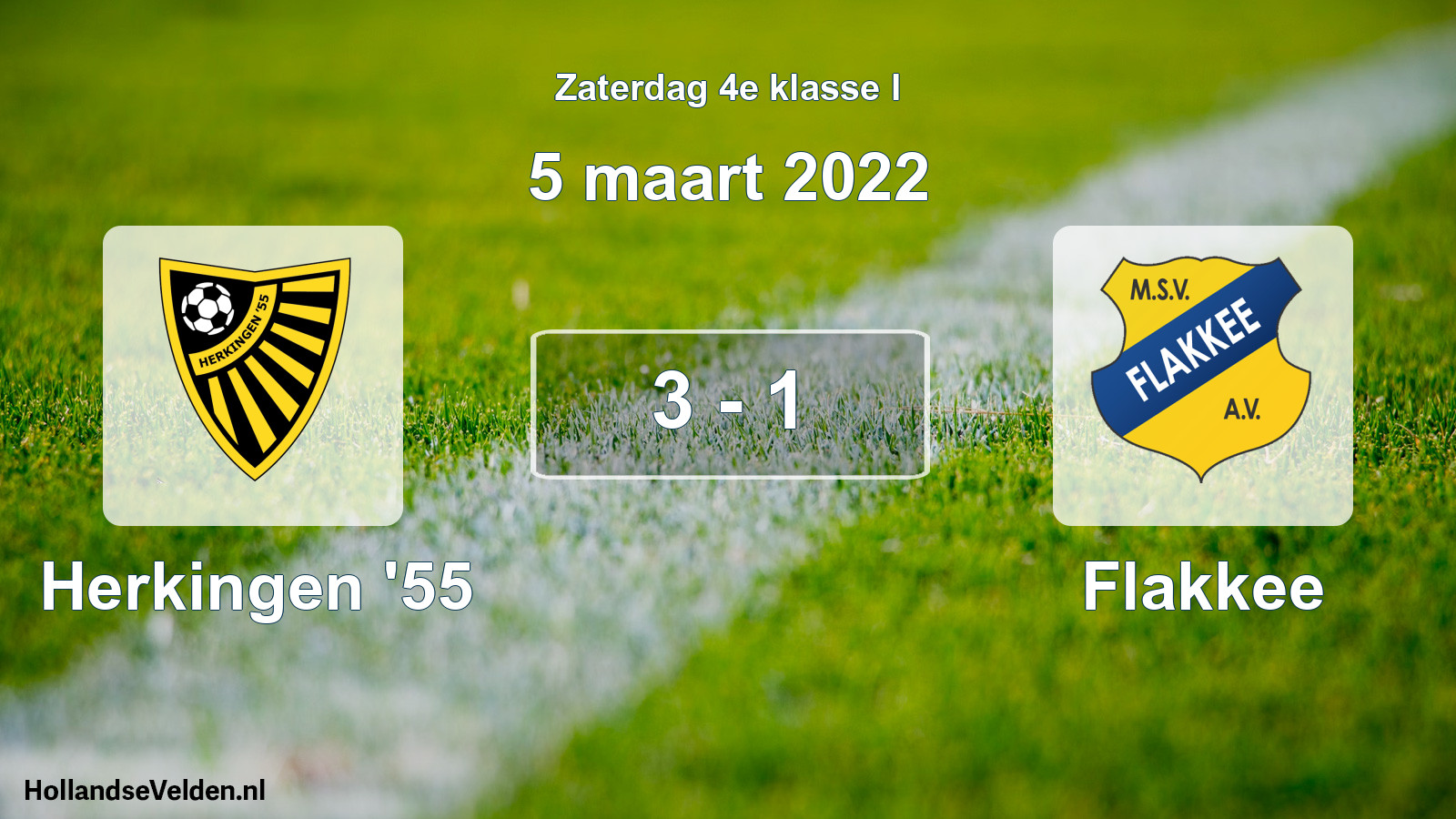 Total number of matches played: Herkingen '55 - Flakkee 3 - 1 (5 March 2022)