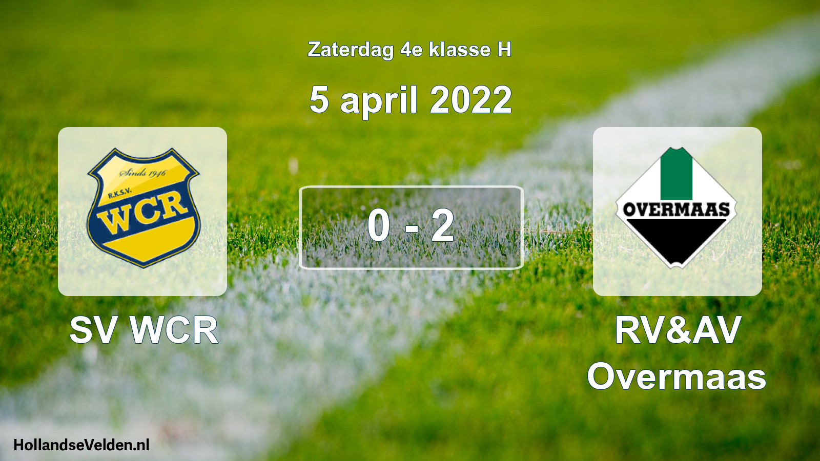 Total number of matches played: SV WCR - RV&AV Overmaas 0 - 2 (5 April 2022)