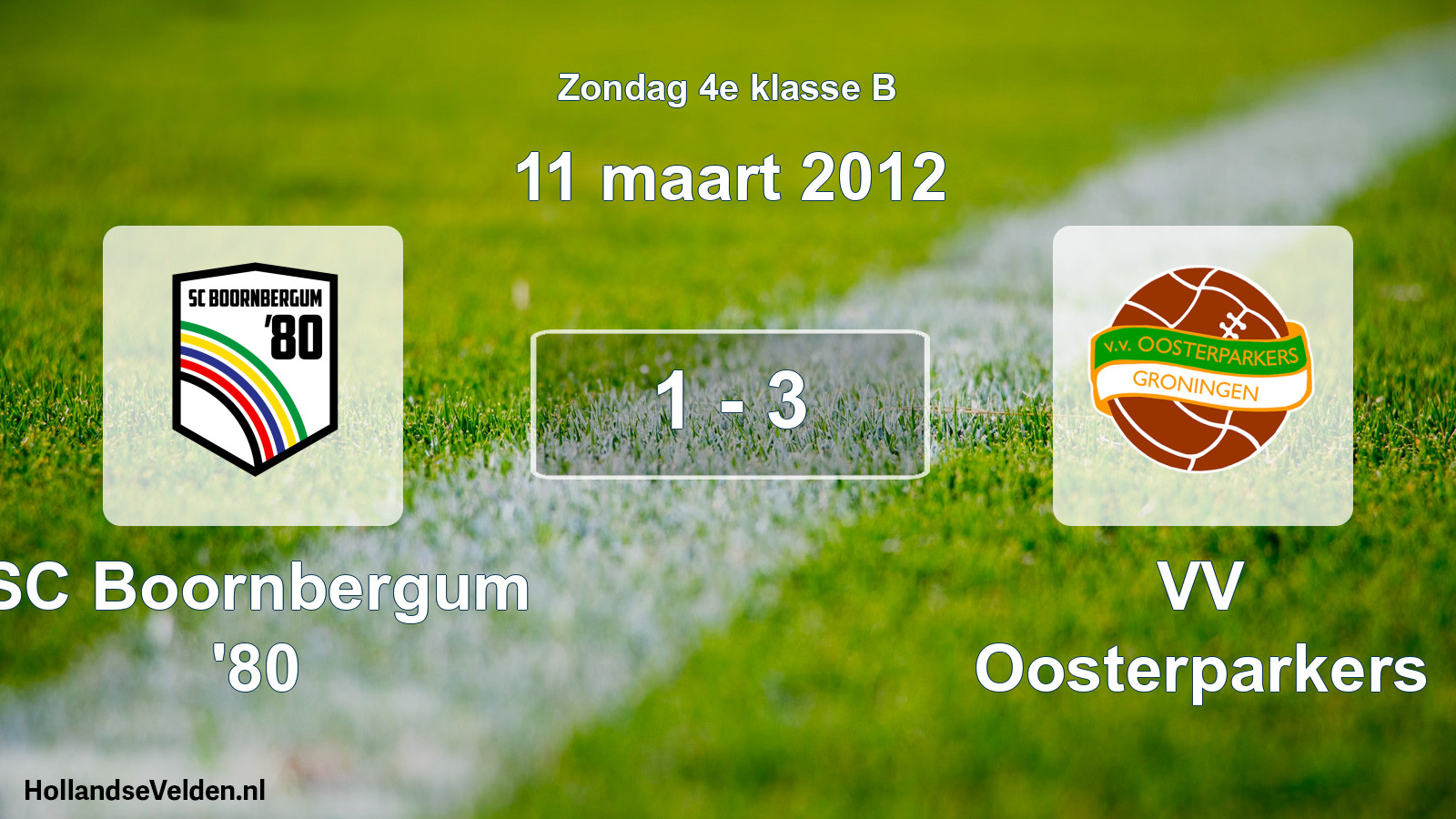 Total number of matches played: SC Boornbergum '80 - VV Oosterparkers 1 - 3 (11 March 2012)