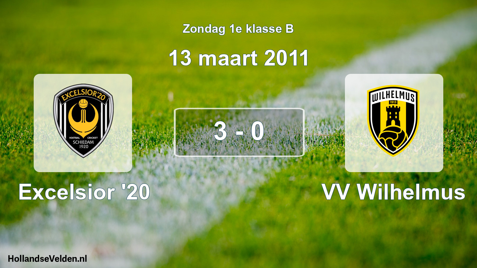 Total number of matches played: Excelsior '20 - VV Wilhelmus 3 - 0 (13 March 2011)