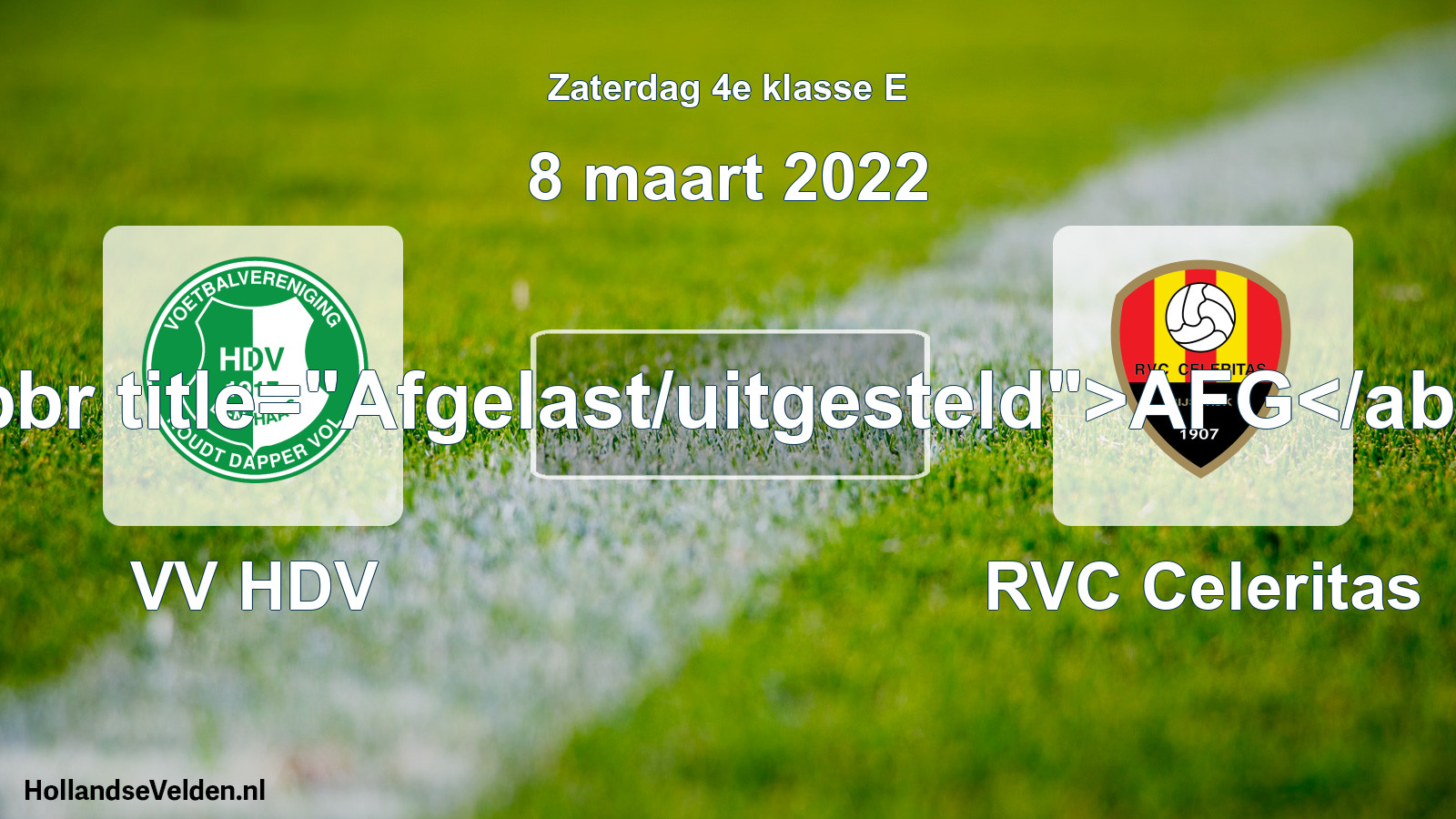 Scheduled Match: VV HDV - RVC Celeritas (8 March 2022)