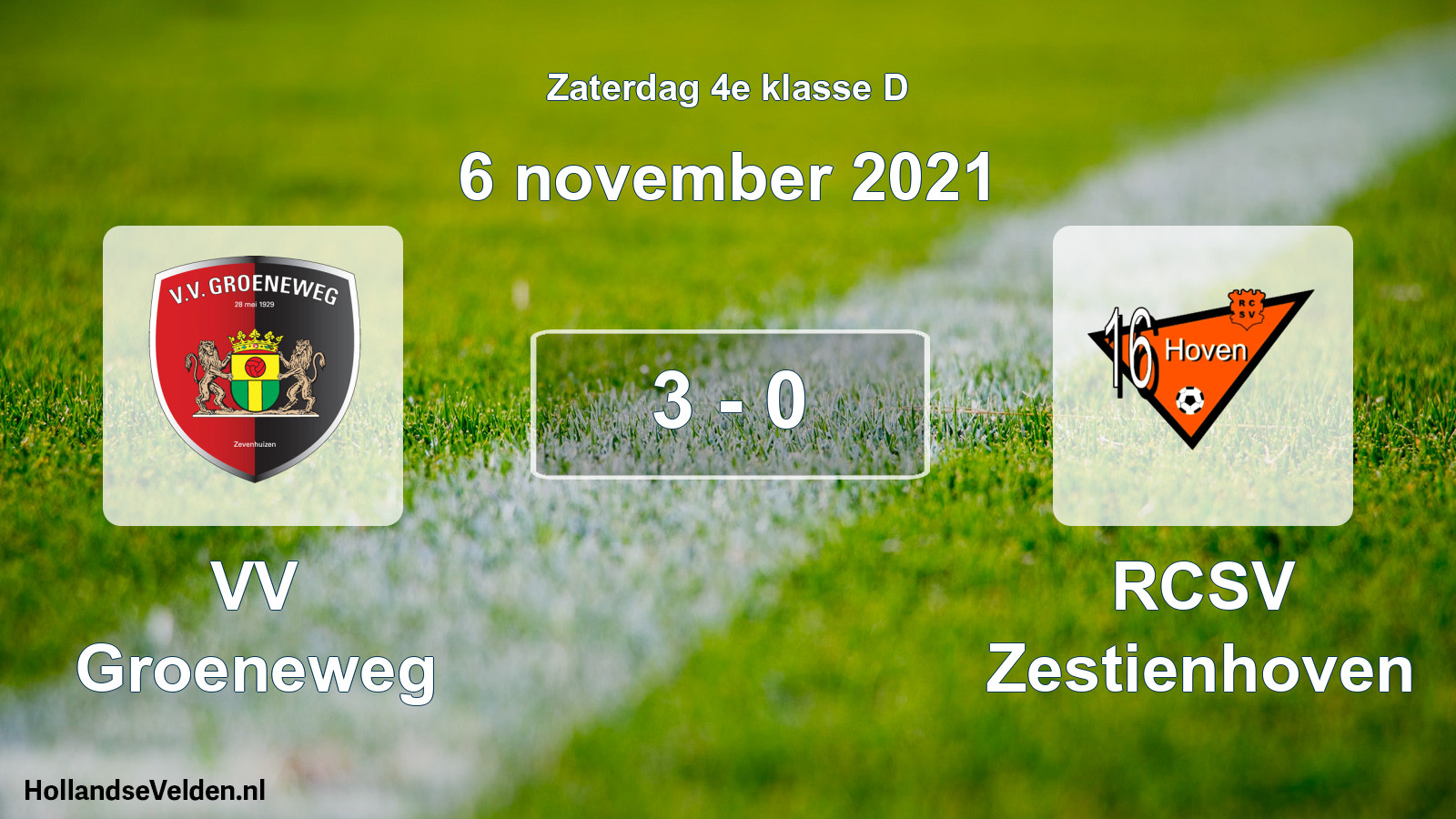 Total number of matches played: VV Groeneweg - RCSV Zestienhoven 3 - 0 (6 November 2021)