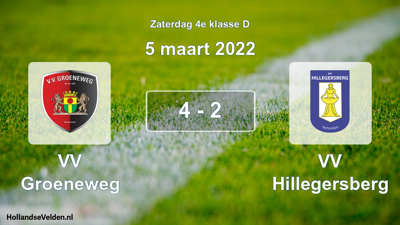 Total number of matches played: VV Groeneweg - VV Hillegersberg 4 - 2 (5 March 2022)