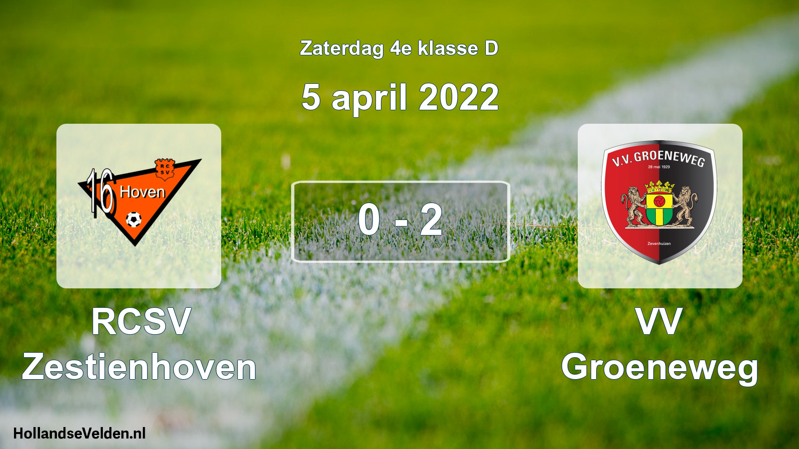 Total number of matches played: RCSV Zestienhoven - VV Groeneweg 0 - 2 (5 April 2022)