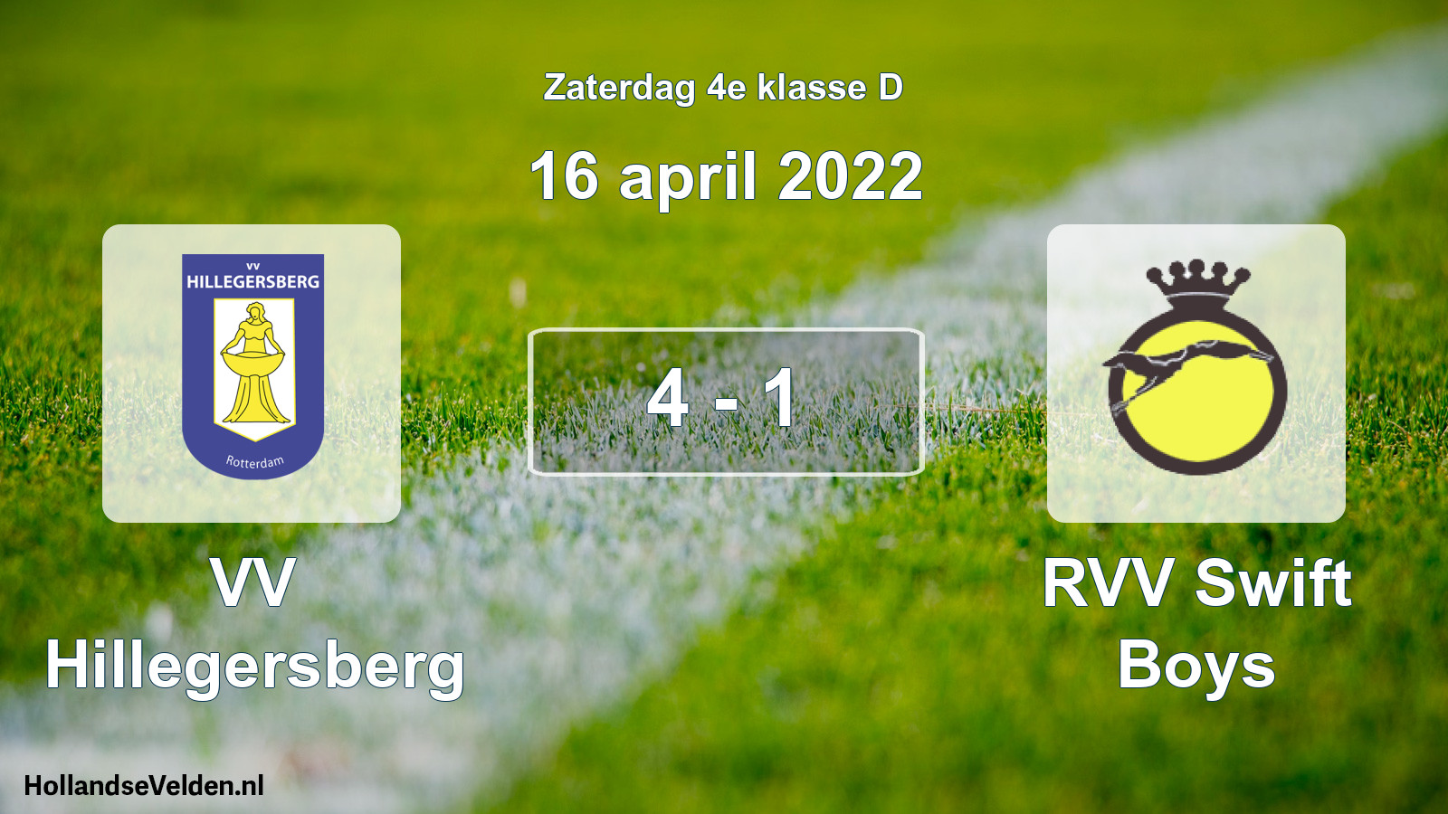 Total number of matches played: VV Hillegersberg - RVV Swift Boys 4 - 1 (16 April 2022)