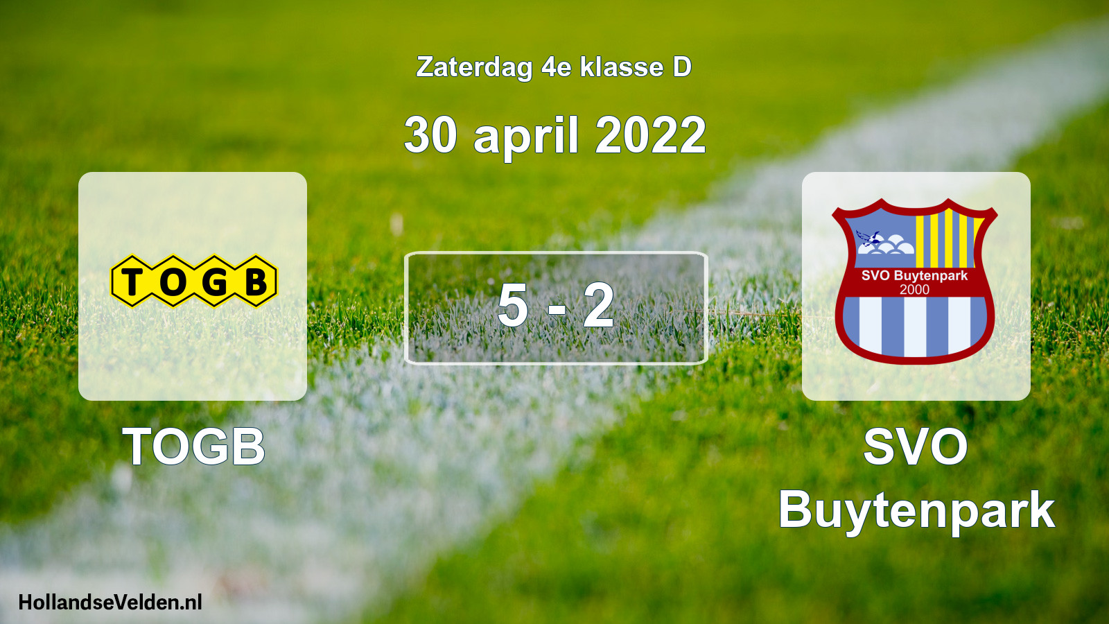 Total number of matches played: TOGB - SVO Buytenpark 5 - 2 (30 April 2022)