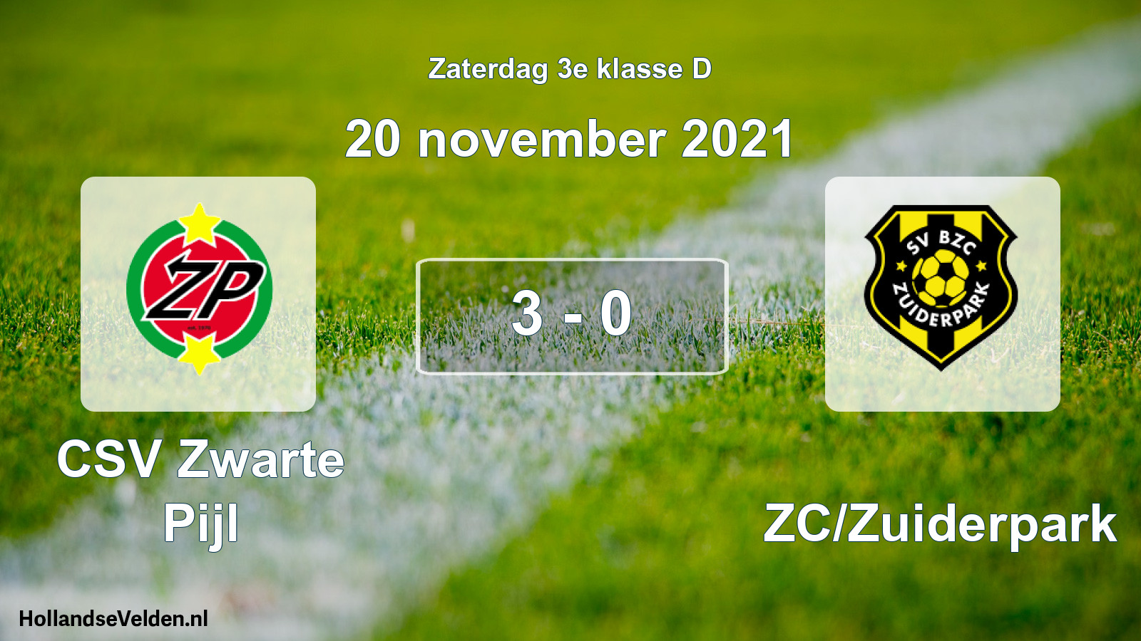 Total number of matches played: CSV Zwarte Pijl - BZC/Zuiderpark 3 - 0 (20 November 2021)