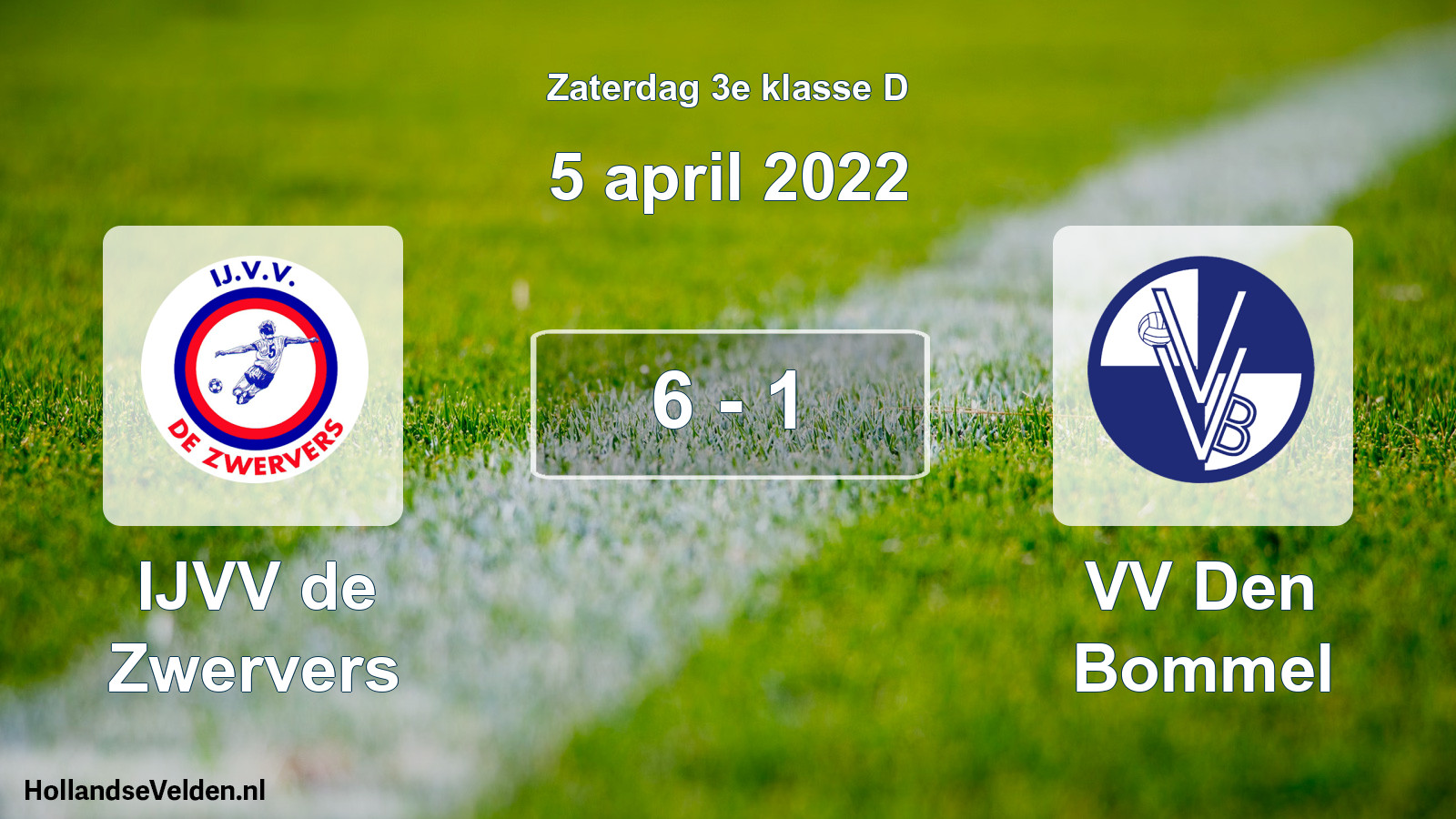 Total number of matches played: IJVV de Zwervers - VV Den Bommel 6 - 1 (5 April 2022)