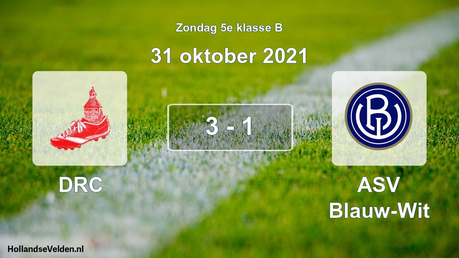 Gespeelde wedstrijd: DRC - ASV Blauw-Wit 3 - 1 (31 oktober 2021)