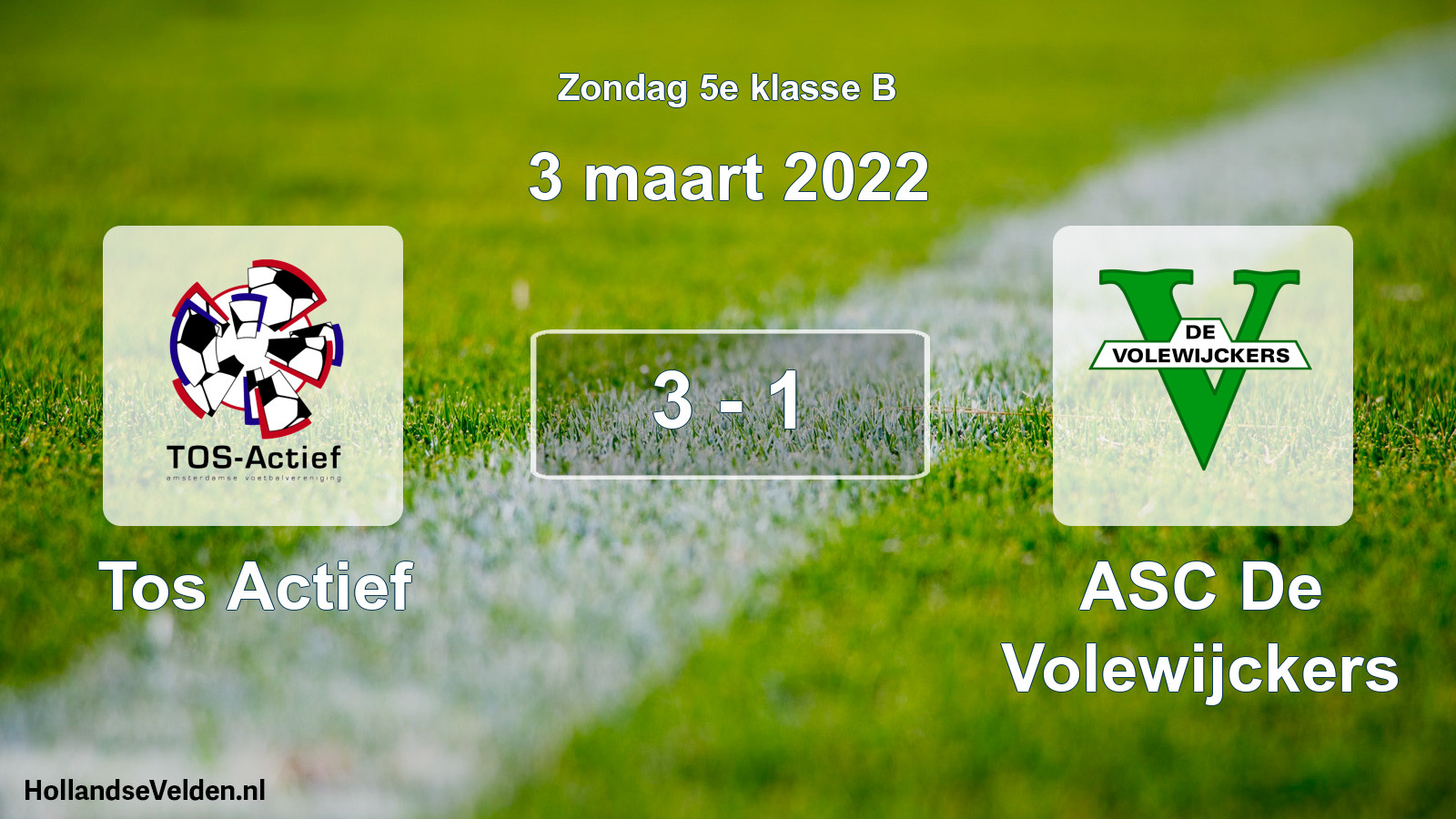 Total number of matches played: Tos Actief - ASC De Volewijckers 3 - 1 (3 March 2022)
