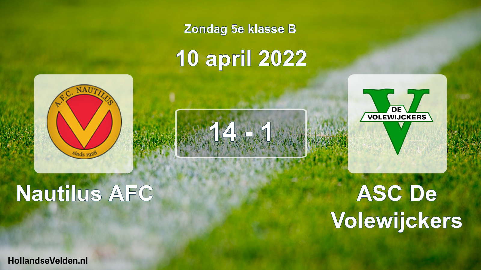Total number of matches played: Nautilus AFC - ASC De Volewijckers 14 - 1 (10 April 2022)