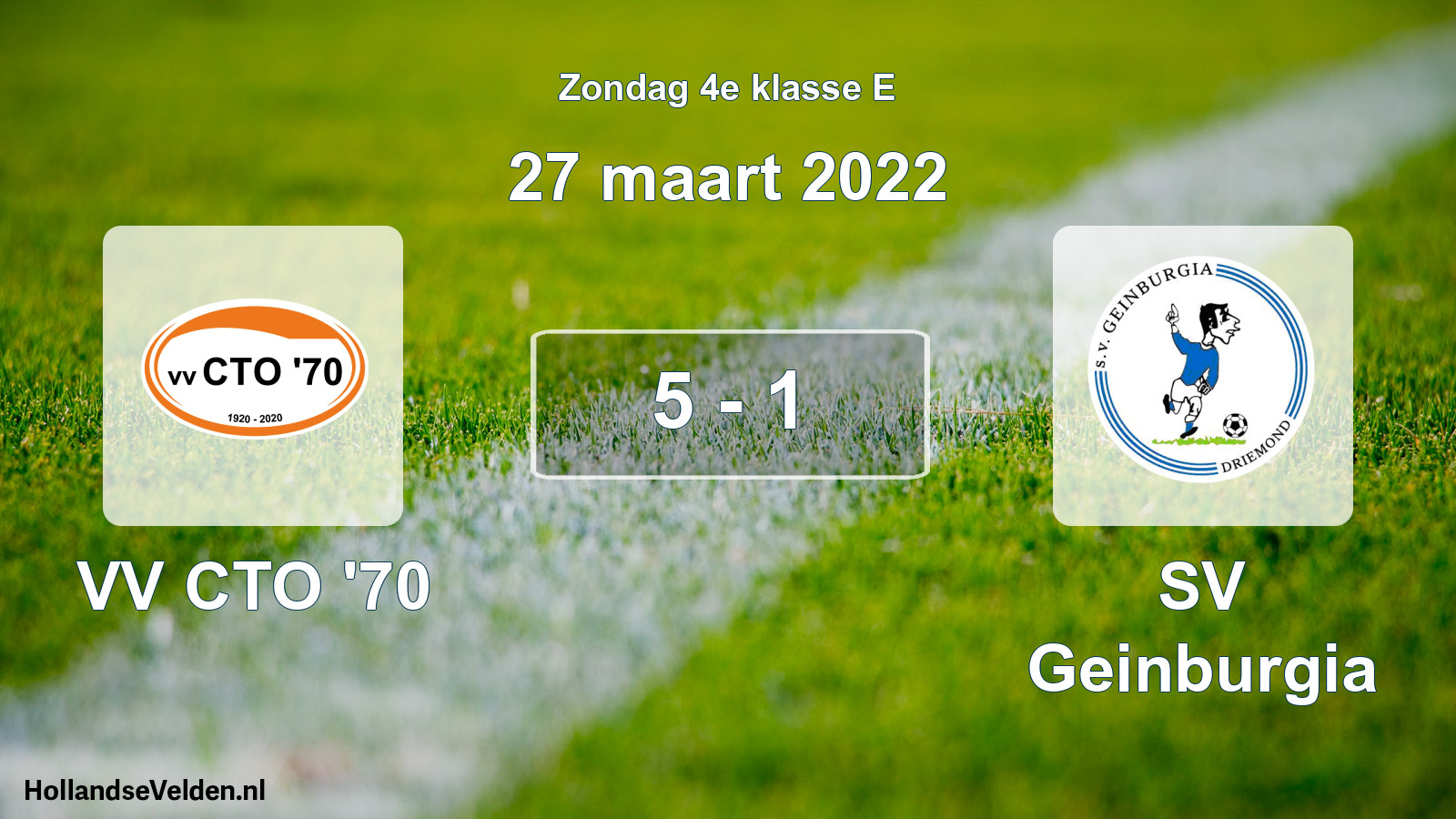 Total number of matches played: VV CTO '70 - SV Geinburgia 5 - 1 (27 March 2022)