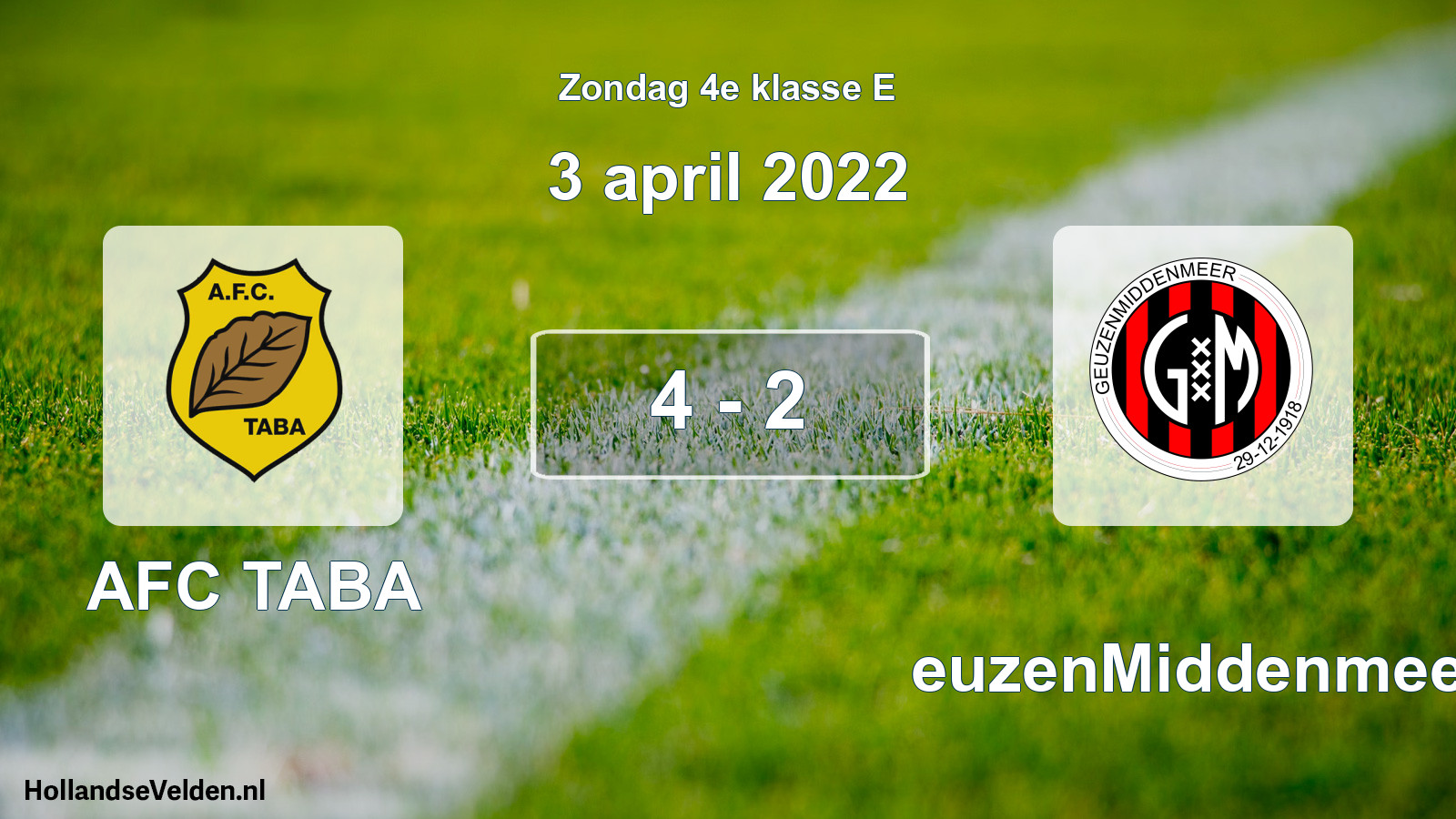Total number of matches played: AFC TABA - GeuzenMiddenmeer 4 - 2 (3 April 2022)