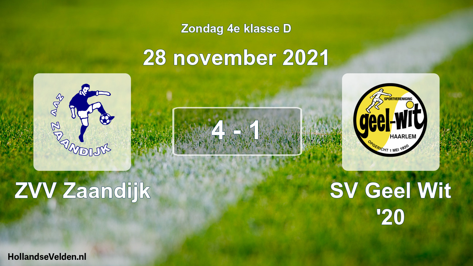 Total number of matches played: ZVV Zaandijk - SV Geel Wit '20 4 - 1 (28 November 2021)
