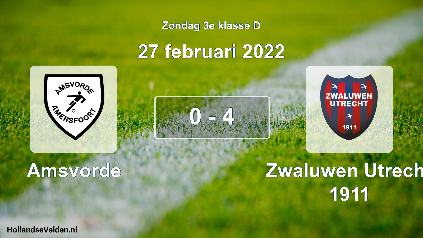 Total number of matches played: Amsvorde - Zwaluwen Utrecht 1911 0 - 4 (27 February 2022)