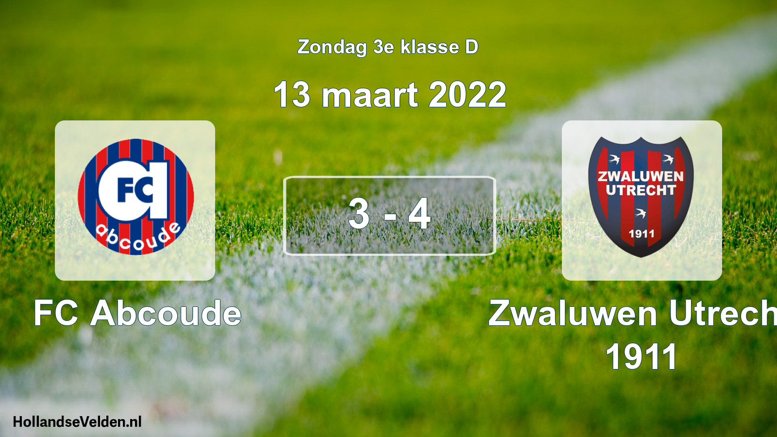 Total number of matches played: FC Abcoude - Zwaluwen Utrecht 1911 3 - 4 (13 March 2022)