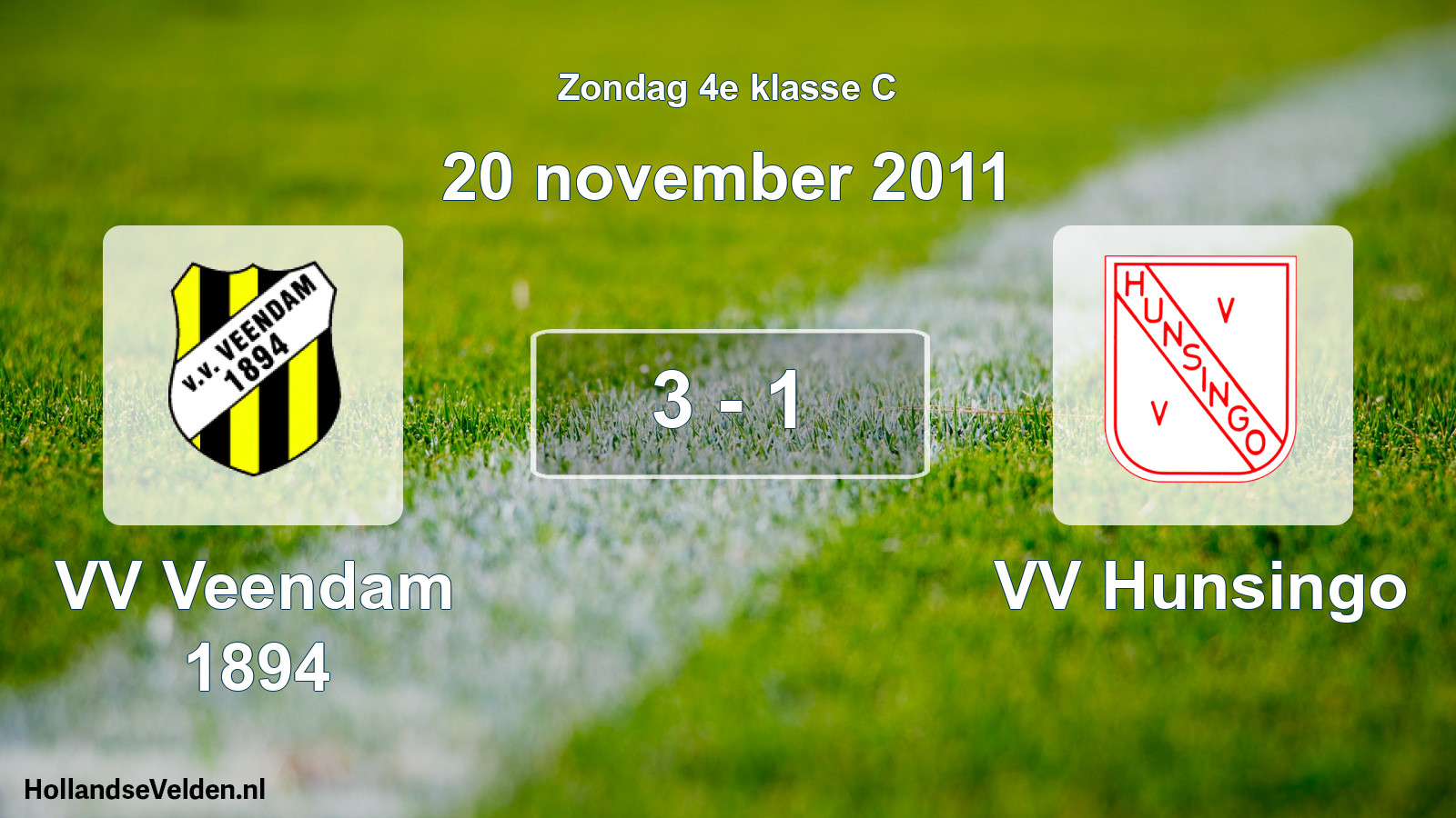 Total number of matches played: VV Veendam 1894 - VV Hunsingo 3 - 1 (20 November 2011)