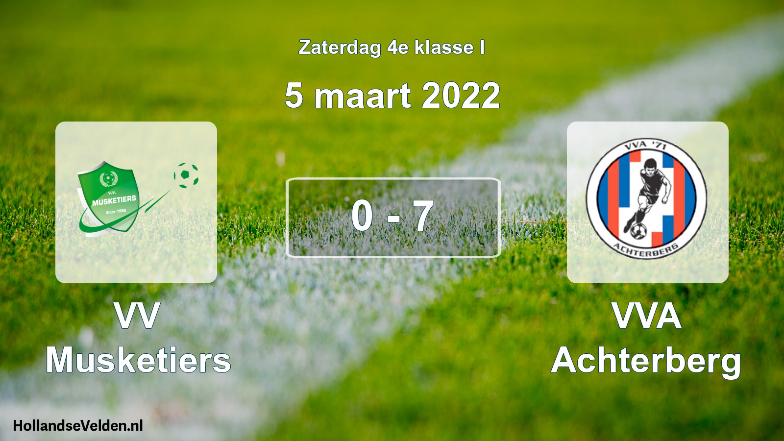 Total number of matches played: VV Musketiers - VVA Achterberg 0 - 7 (5 March 2022)