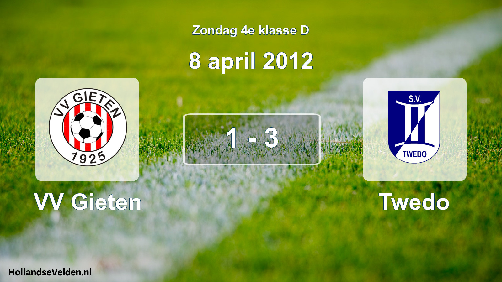 Total number of matches played: VV Gieten - Twedo 1 - 3 (8 April 2012)