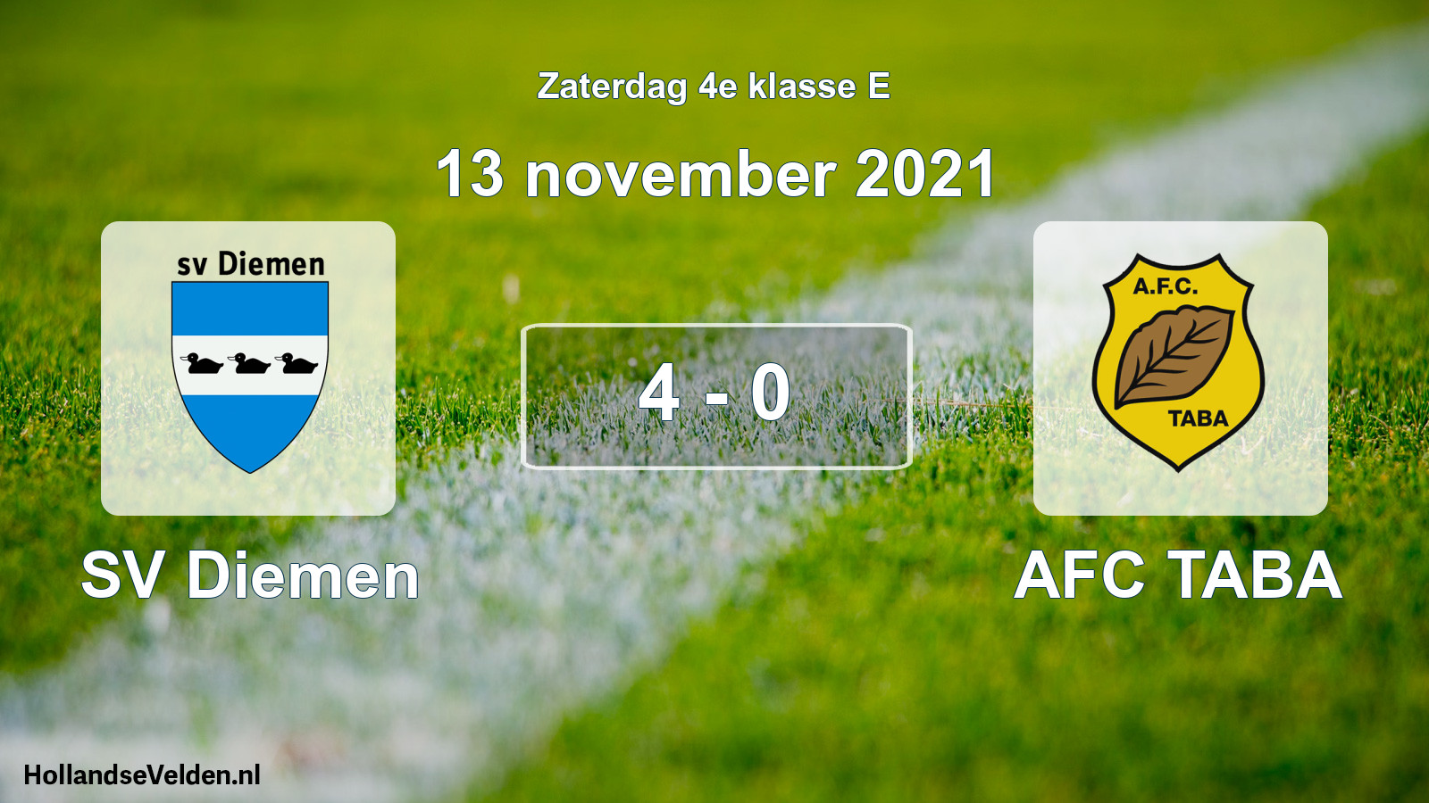Total number of matches played: SV Diemen - AFC TABA 4 - 0 (13 November 2021)