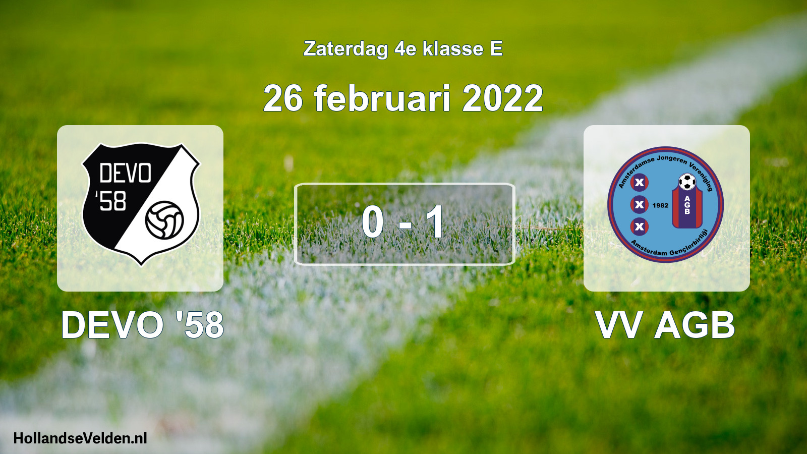 Total number of matches played: DEVO '58 - VV AGB 0 - 1 (26 February 2022)