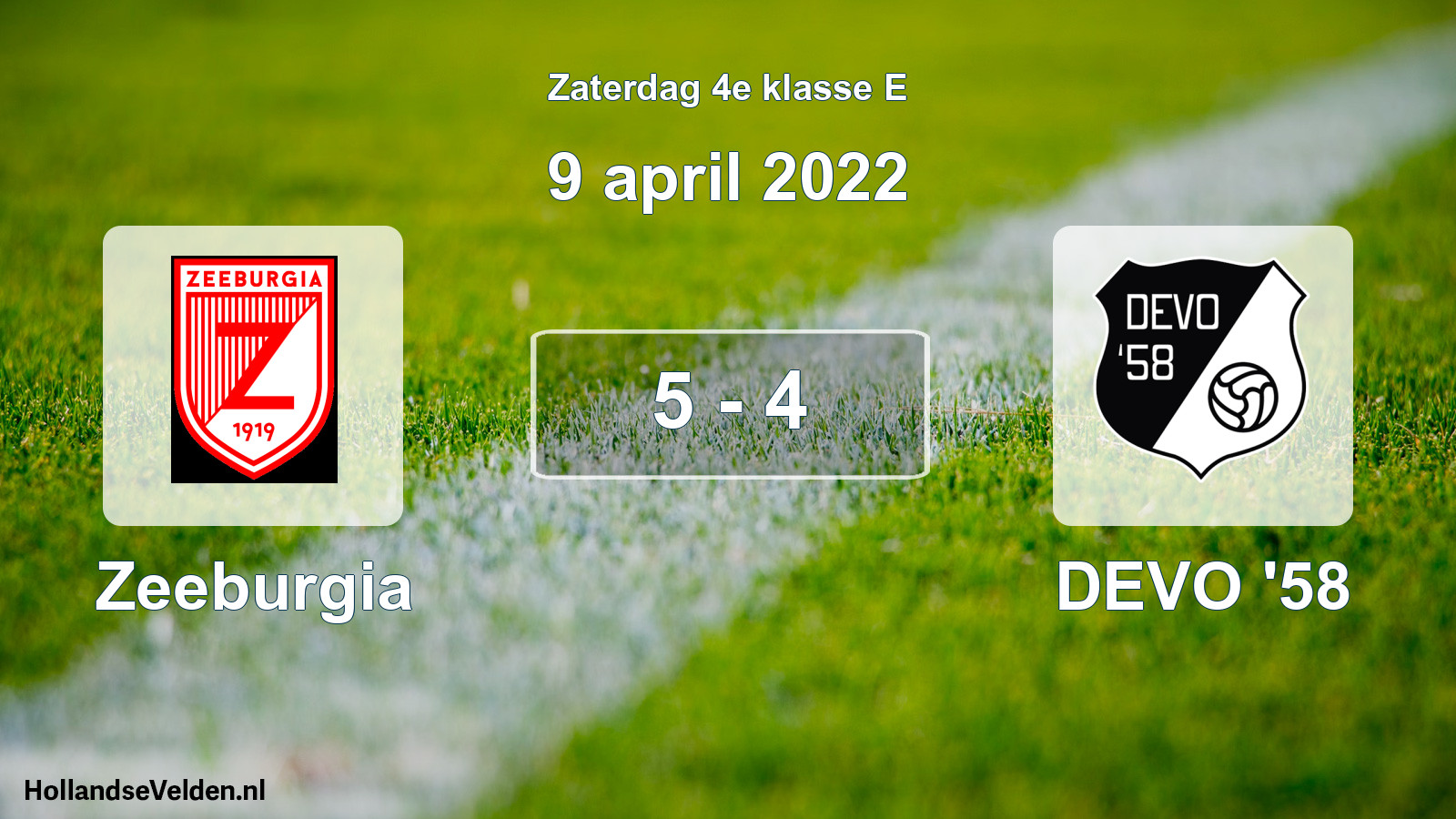 Total number of matches played: Zeeburgia - DEVO '58 5 - 4 (9 April 2022)