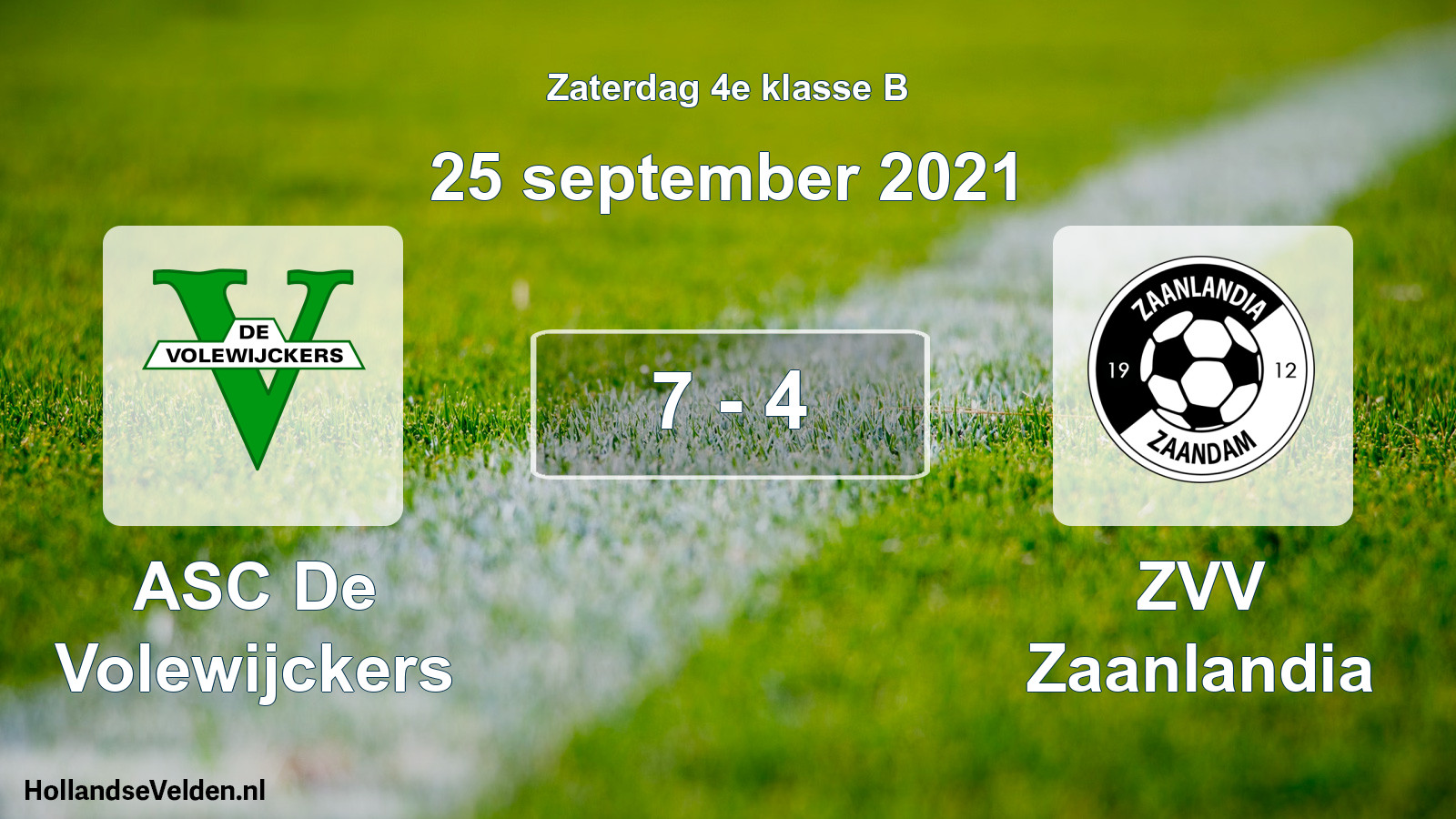 Total number of matches played: ASC De Volewijckers - ZVV Zaanlandia 7 - 4 (25 September 2021)