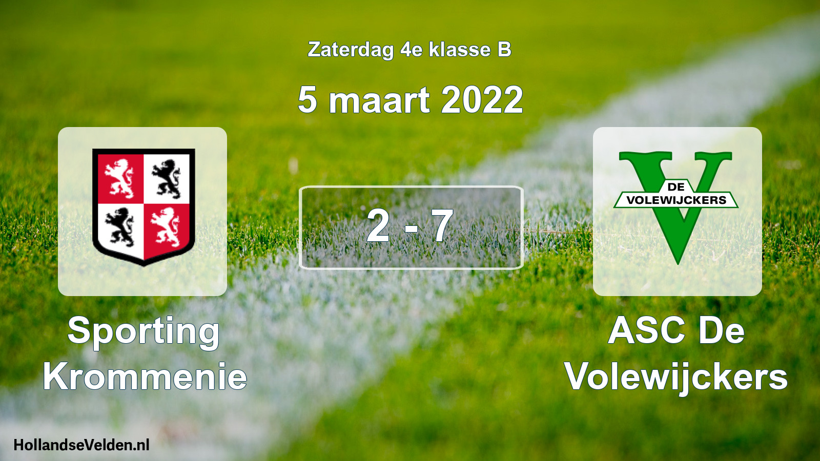 Total number of matches played: Sporting Krommenie - ASC De Volewijckers 2 - 7 (5 March 2022)
