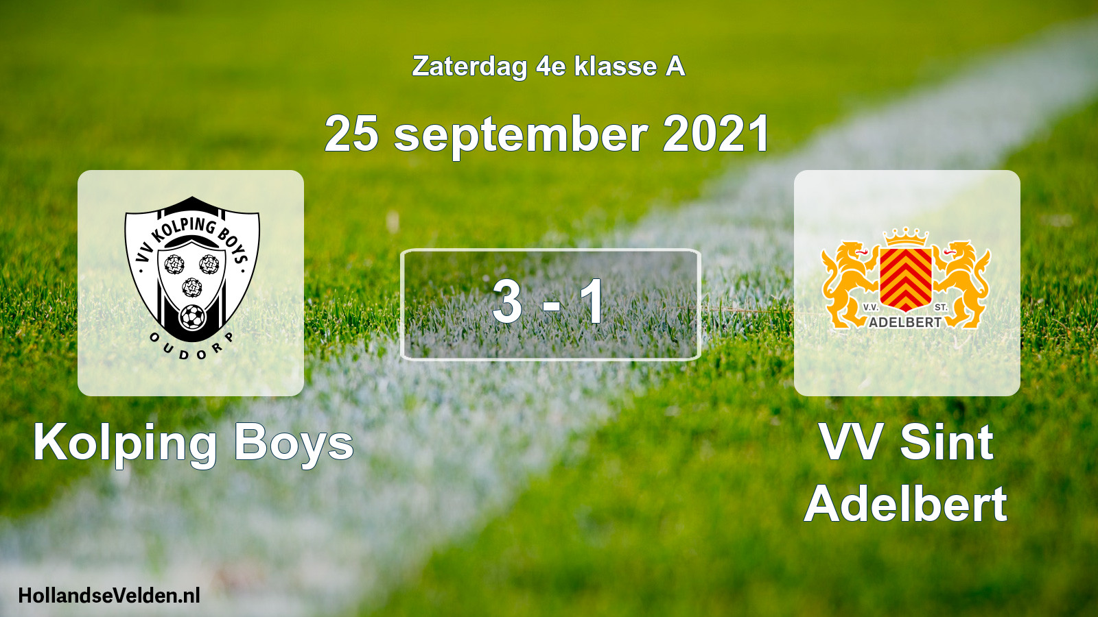 Total number of matches played: Kolping Boys - VV Sint Adelbert 3 - 1 (25 September 2021)