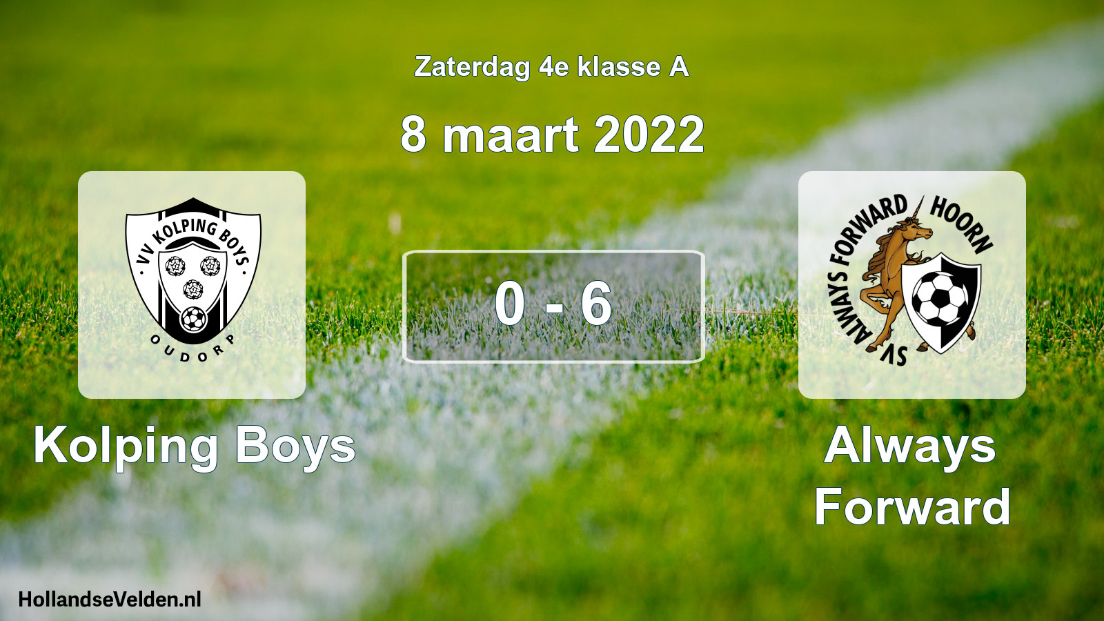 Total number of matches played: Kolping Boys - Always Forward 0 - 6 (8 March 2022)
